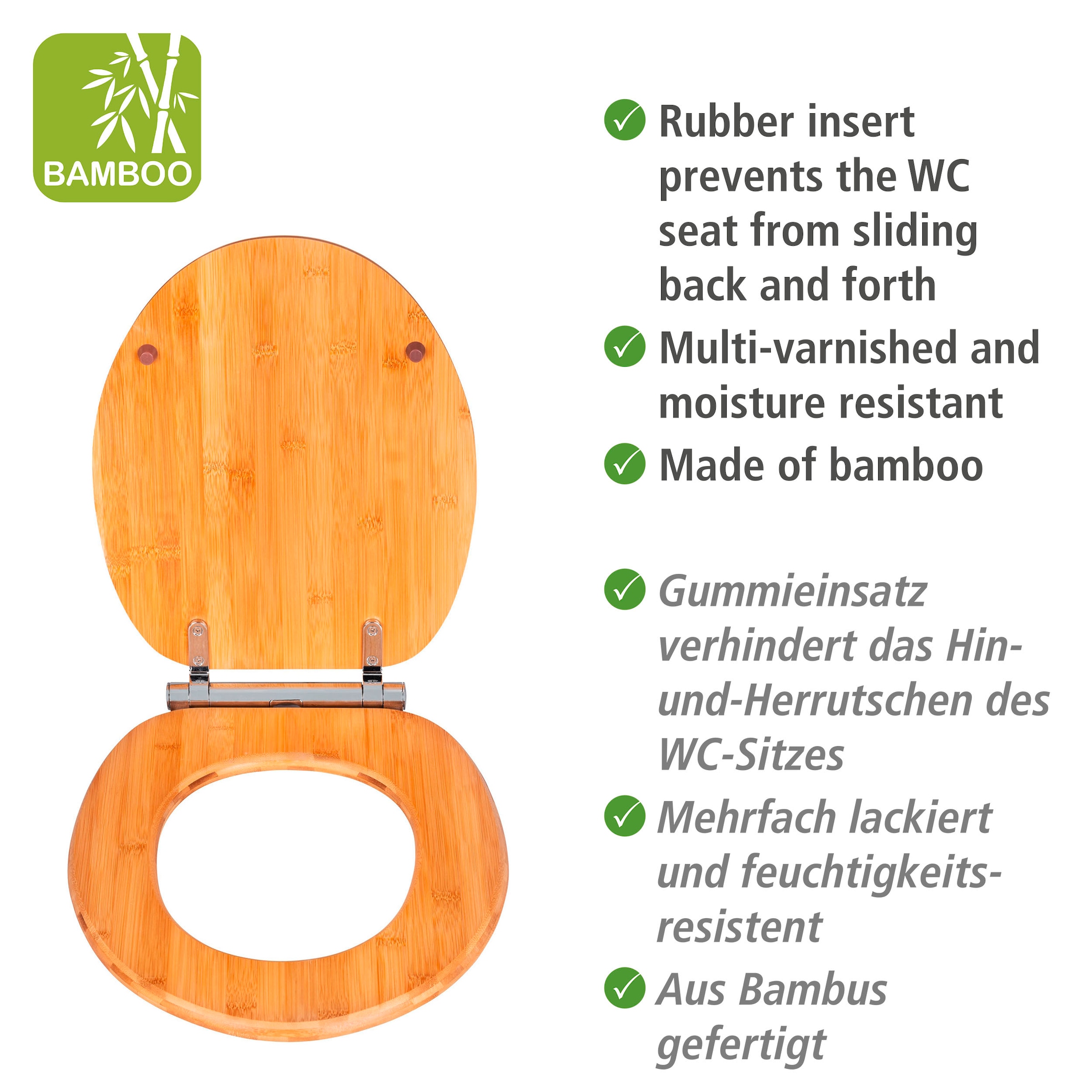 WENKO WC-Sitz »Bambusa« aus Bambus, mit Absenkautomatik, feuchtigkeitsresistent