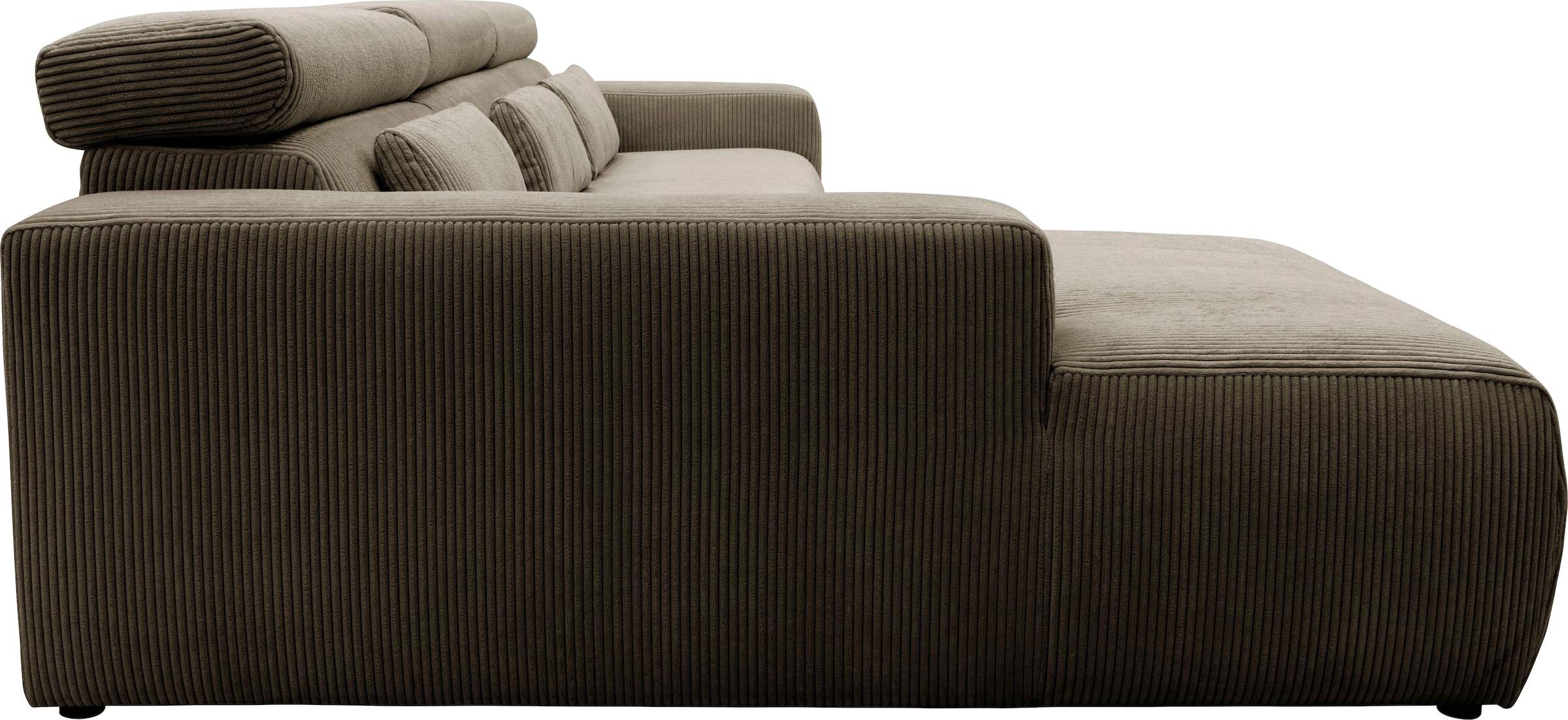 DOMO collection Ecksofa »Brandon B/T/H: 289/177/80 cm, whlw. mit Sitztiefenverstellung, L-Form«, mit Sitztiefenverstellung, Cord, schlamm