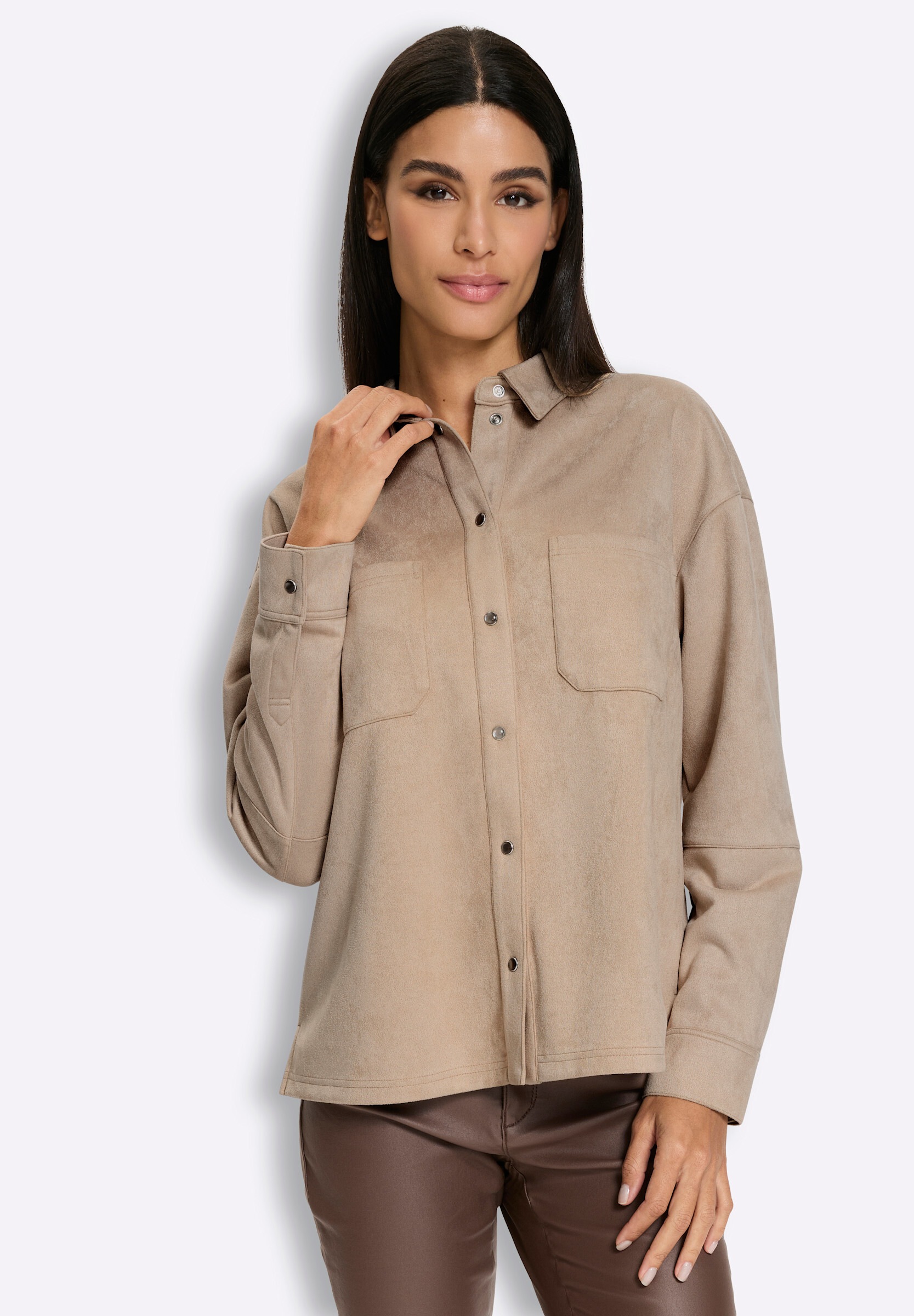 heine Klassische Bluse »Lederimitat-Bluse Hemdbluse aus Veloursleder-Imitat«