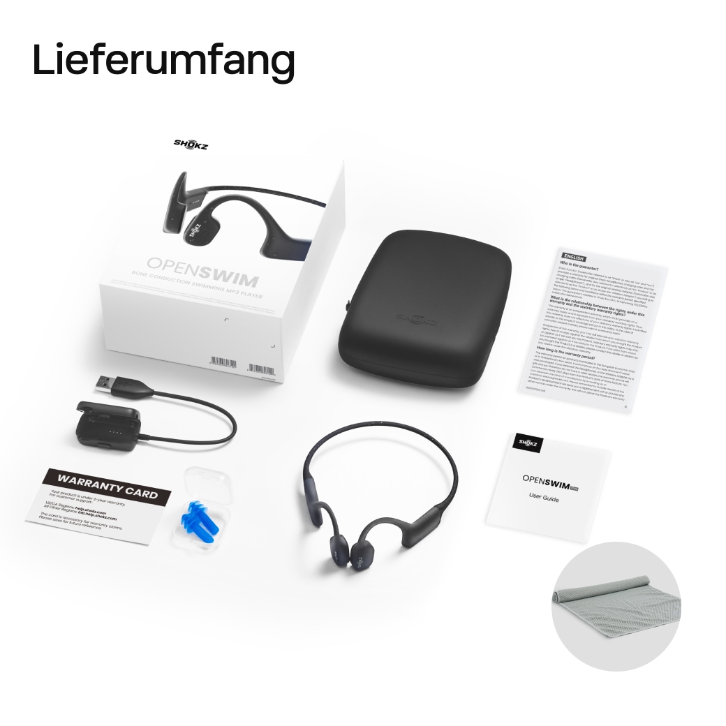 Shokz Open-Ear-Kopfhörer »OpenSwim + Cooling Towel«, integrierter MP3-Player und 4 GB Speicher