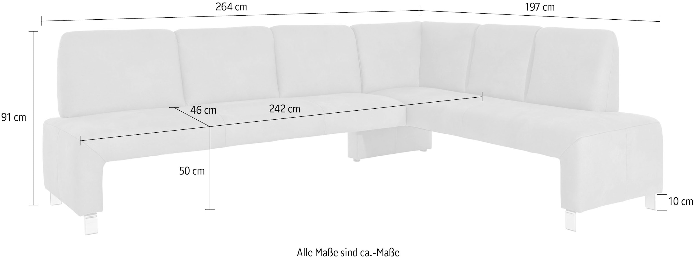 exxpo - sofa fashion Eckbank »Intenso, modern, wahlweise in Leder oder Textil, 264/197 cm (B/T)«, hohe Bodenfreiheit, frei im Raum stellbar, hoher Sitzkomfort