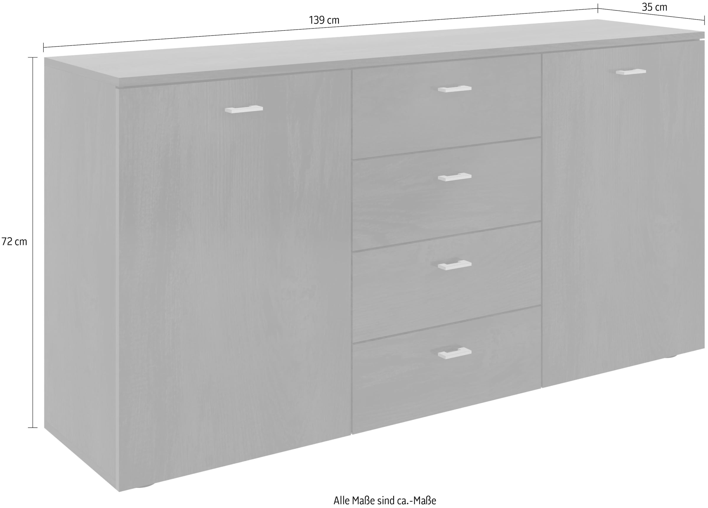 borchardt Möbel Sideboard »Scala, Breite 139 cm,«, höhenverstellbare Einlegeböden, kleine Griffe