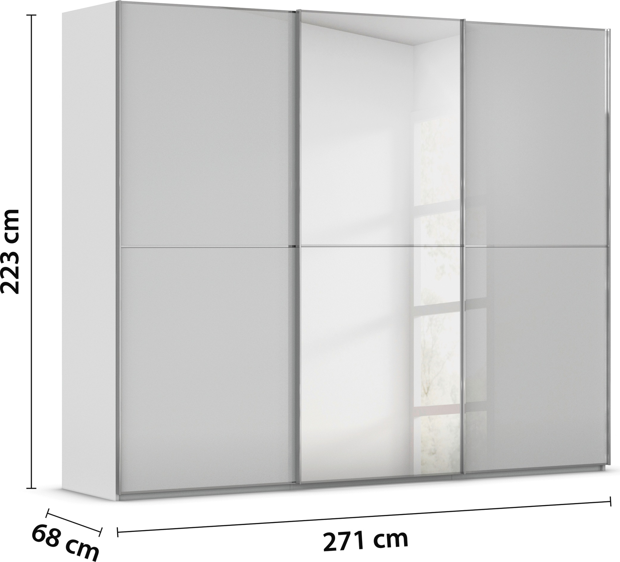 rauch Schwebetürenschrank »Kleiderschrank Schrank Garderobe Schlafzimmerschrank SCALE-DUO«, edle zweigeteilte Türen Spiegel/Glas-Mix 3 Zierleisten MADE IN GERMANY