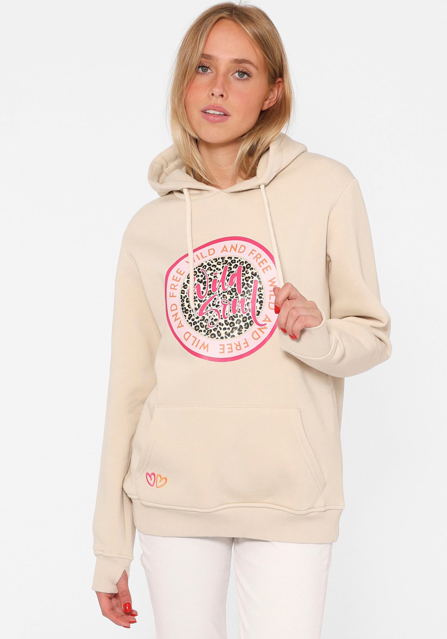 Hoodie, Animal-Print mit Glitzersteinen vorn