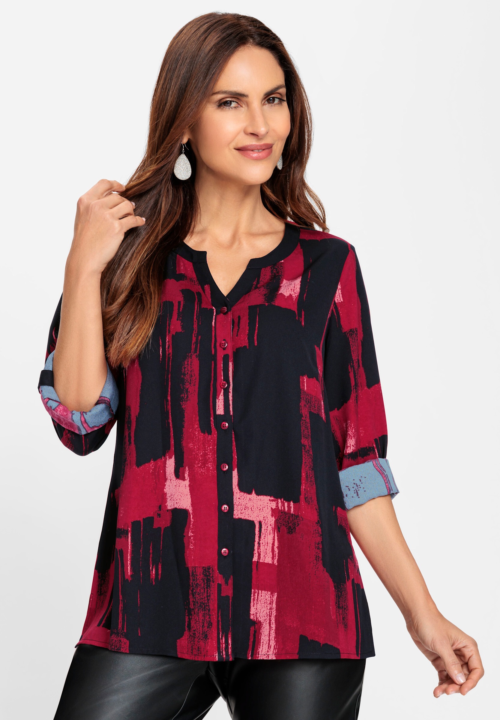 Witt Klassische Bluse »Druck-Bluse Druckbluse mit Krempelärmeln«