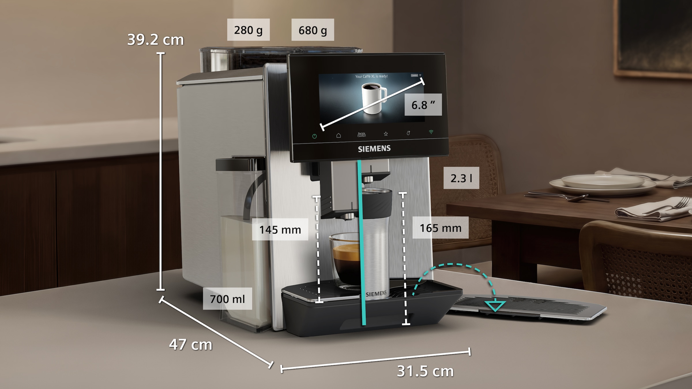 SIEMENS Kaffeevollautomat »EQ900 TQ927E03, 2 Bohnenbehälter, 41 versch. Getränke, XL-Getränke« farbiges 6.8'' TFT-Display, individuelle Aromaeinstellung, Edelstahl
