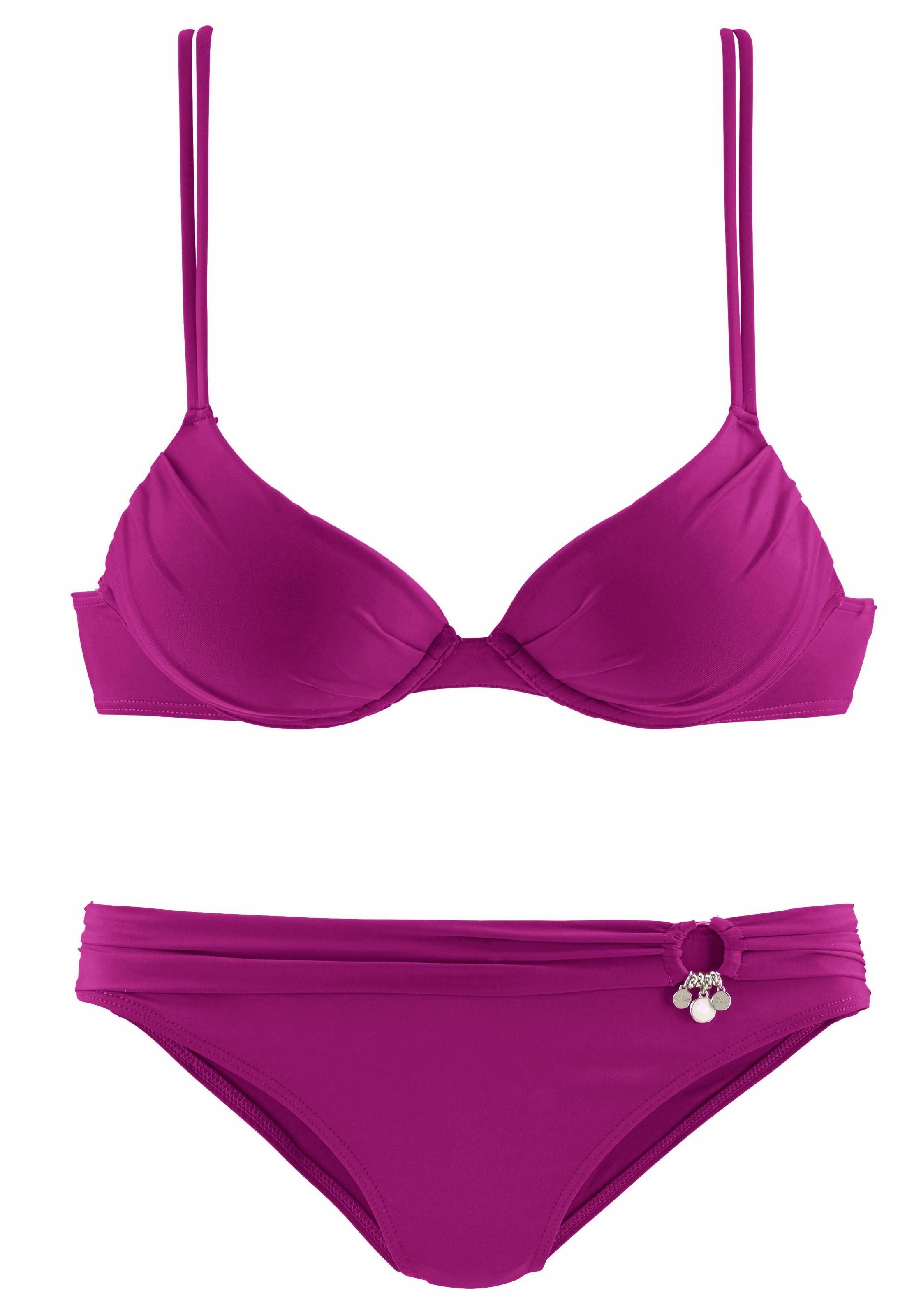 s.Oliver, Damen, Push-Up-Bikini mit Zierring an der Hose, fuchsia, Cup C, 36 - Cup C, fuchsia, Mit silbernen Accessoires an der Hose