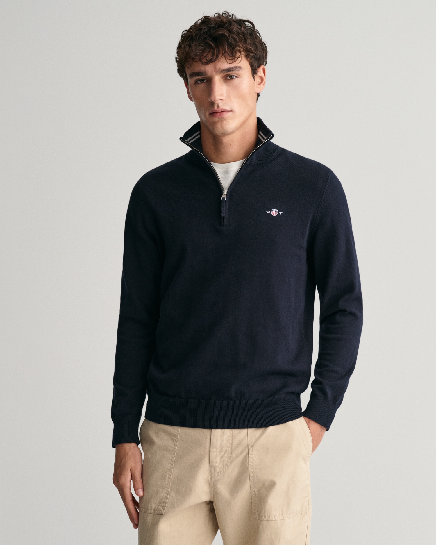 Troyer »CLASSIC COTTON HALF ZIP«, mit gerippten Details