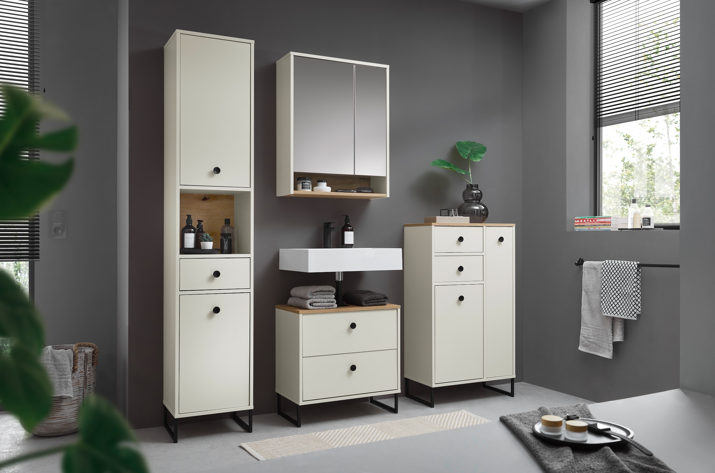 BASIC by Balculina Waschbeckenunterschrank »Linea« 1 Stk. tlg. Breite 60cm, U-Profil Füße, Unterflurauszug