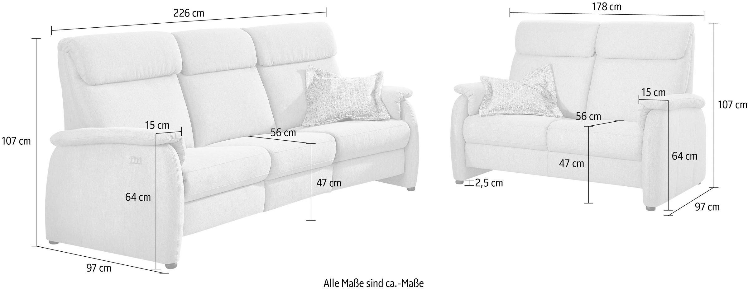 Home affaire Polstergarnitur »Turin, 2,5- & 3-Sitzer mit elektrischer Relaxfunktion« Set, 4 tlg. tlg. inkl. Tisch, USB & Steckdose, Federkern & pflegeleichtem Bezug