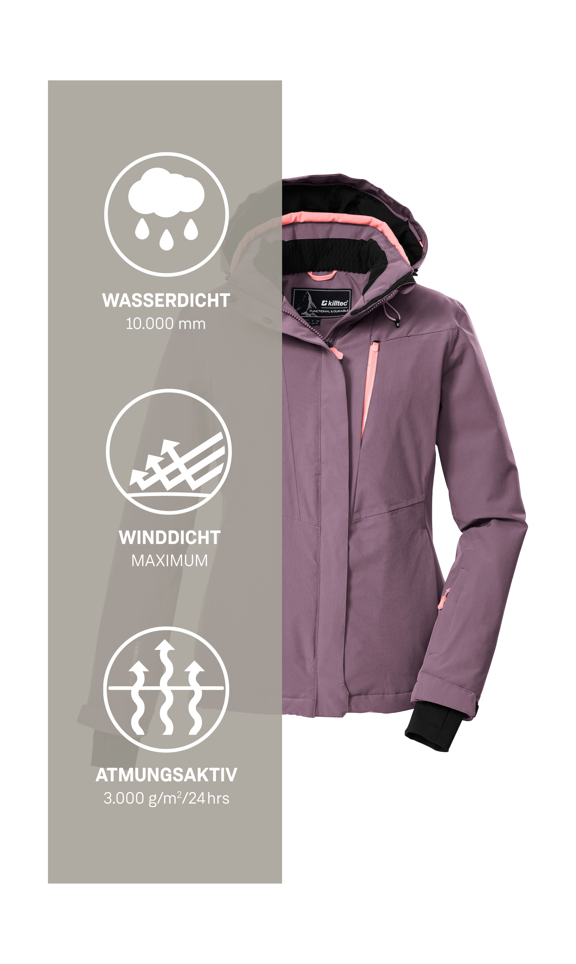 Killtec Skijacke »KSW 25 WMN SKI JCKT« Atmungsaktive, wasserdichte Skijacke mit abnehmbarer Kapuze