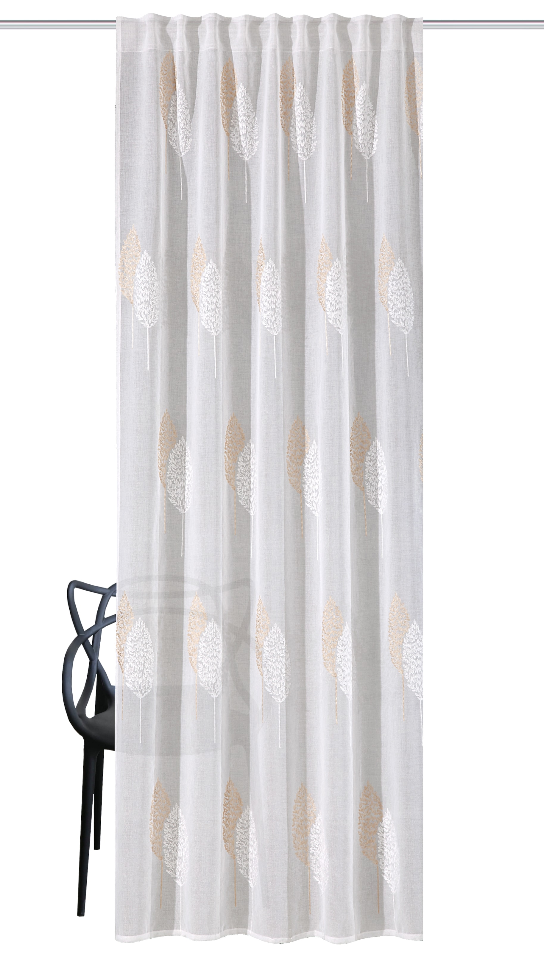 HOME WOHNIDEEN Gardine »ALAVARO« Multifunktionsband 1 Stk. tlg. Fertigschal Leinenoptik bestickt