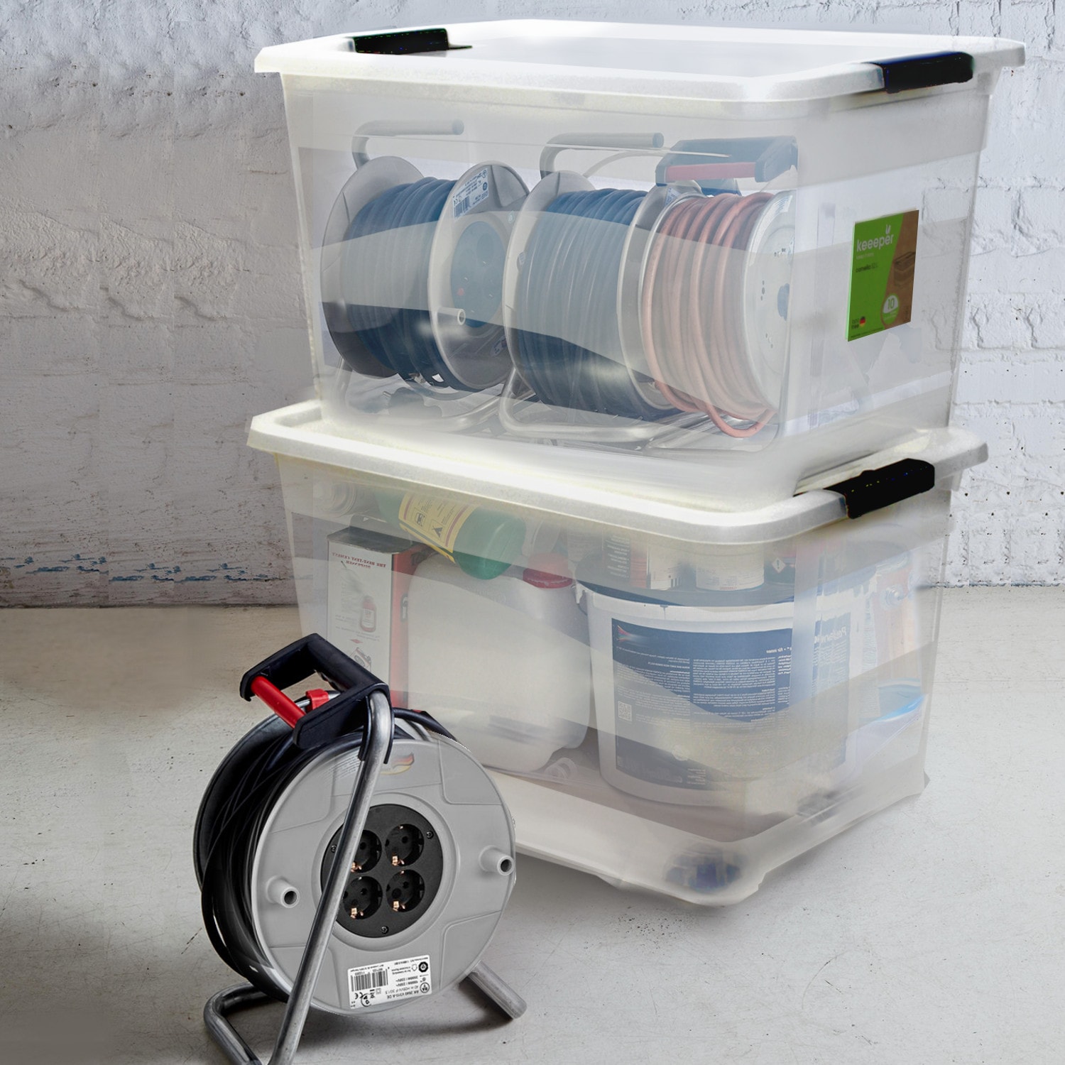 keeeper Aufbewahrungsbox »Cornelia, 4er Set,  52 L, 59,5 x 39,5 x 34 cm« durch Clips verschließbar, Griffe am Boden