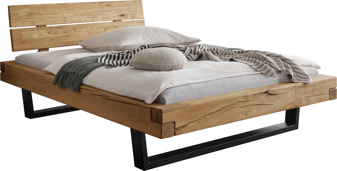 Home affaire Massivholzbett »Ultima«, aus Holz in Balken-Optik mit Metallkufe