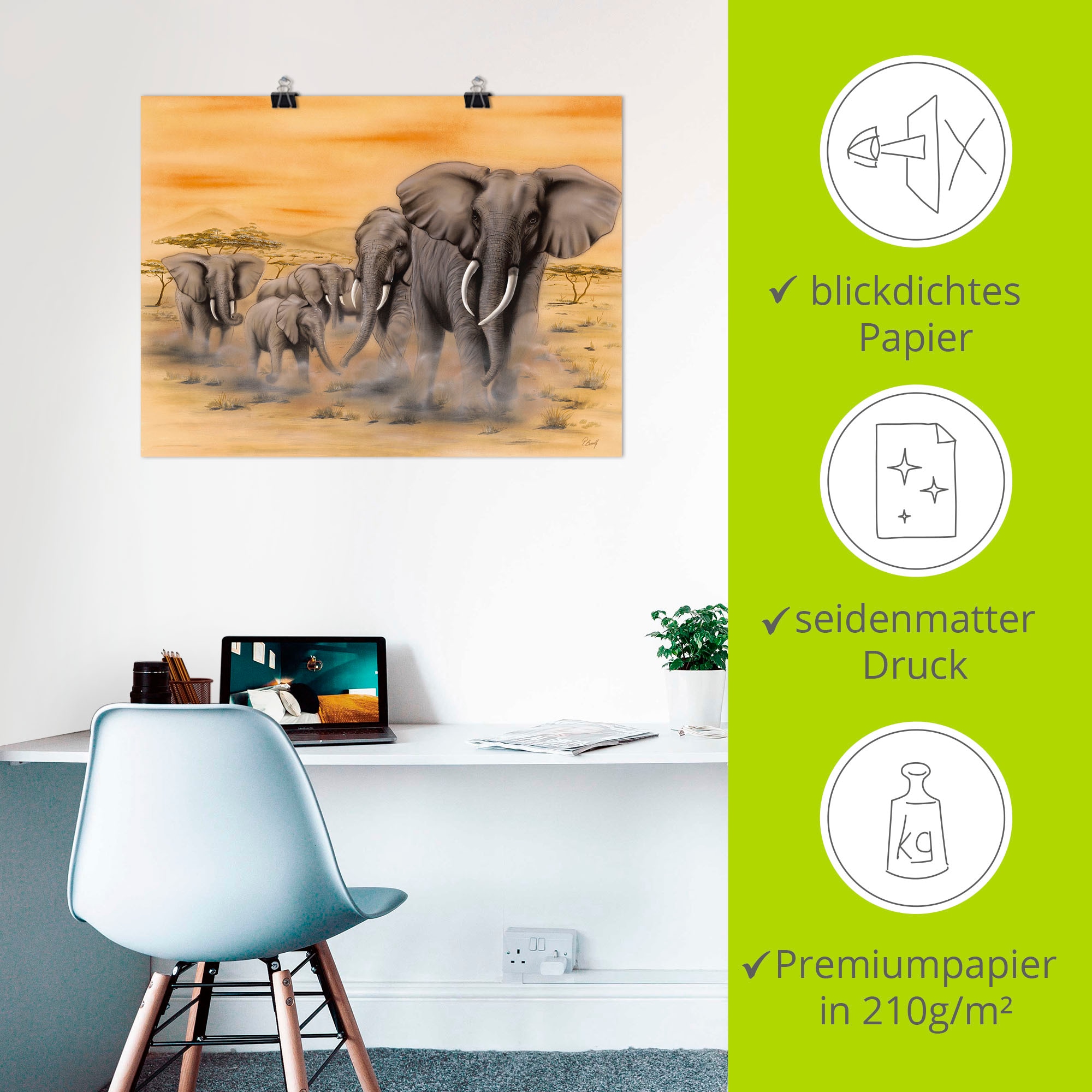 Artland Wandbild »Steppenelefanten«, Elefanten Bilder, (1 St.), als Alubild, Outdoorbild, Leinwandbild, Poster, Wandaufkleber