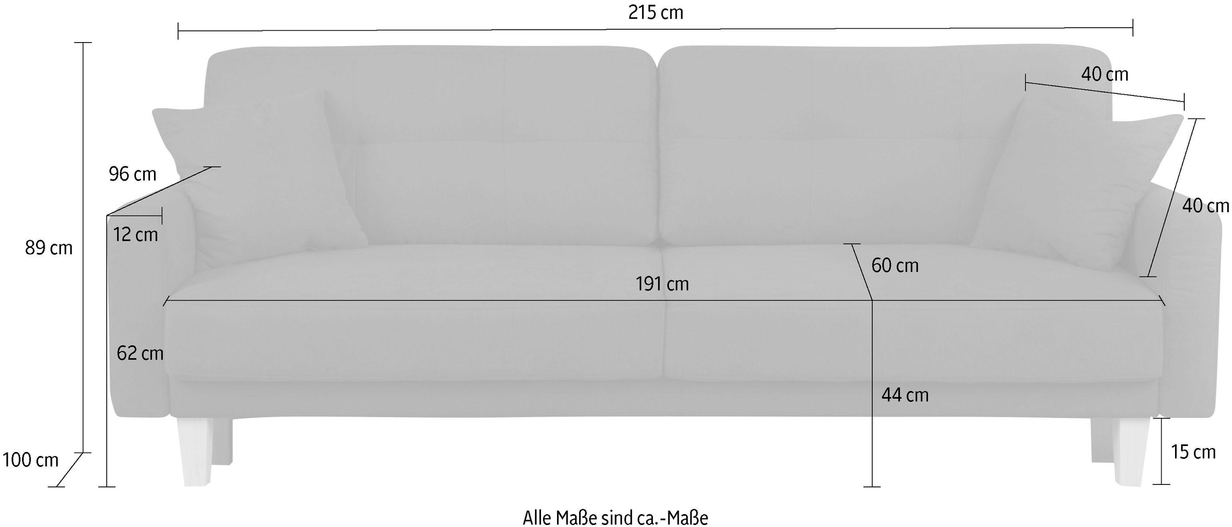 Home affaire 3-Sitzer »TRIPLO optionale Schlafsofa mit Bettkasten, Maße B/T/H: 215/100/89 cm«, Wahlweise Bettfunktion - Liegefläche 145x191 cm, Rücken-, Zierkissen