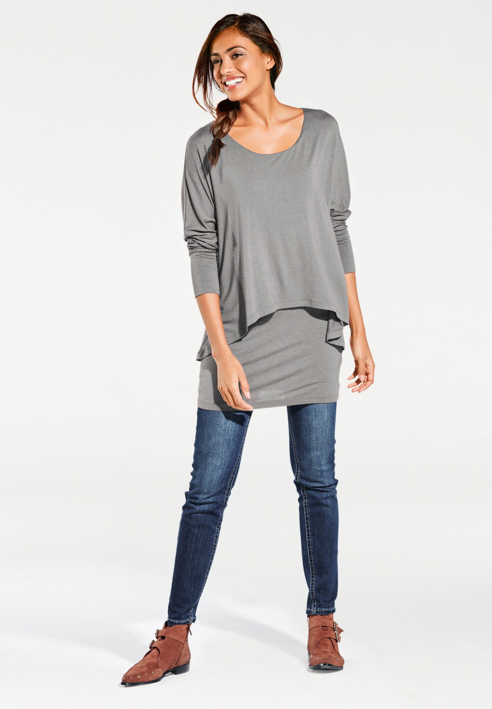 heine Longshirt »Rundhals-Shirt Rundhalsshirt mit Fledermaus-Ärmeln«