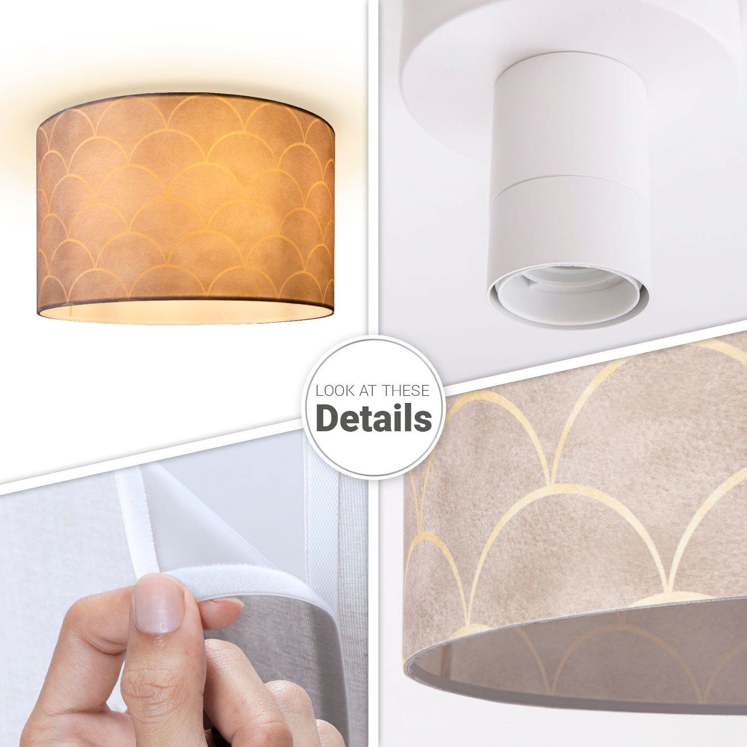 Paco Home Deckenleuchte »Hugo Pillar« E27 Stoffdeckenleuchte Rund Wohnzimmer Schirmlampe Decke Vintage Modern