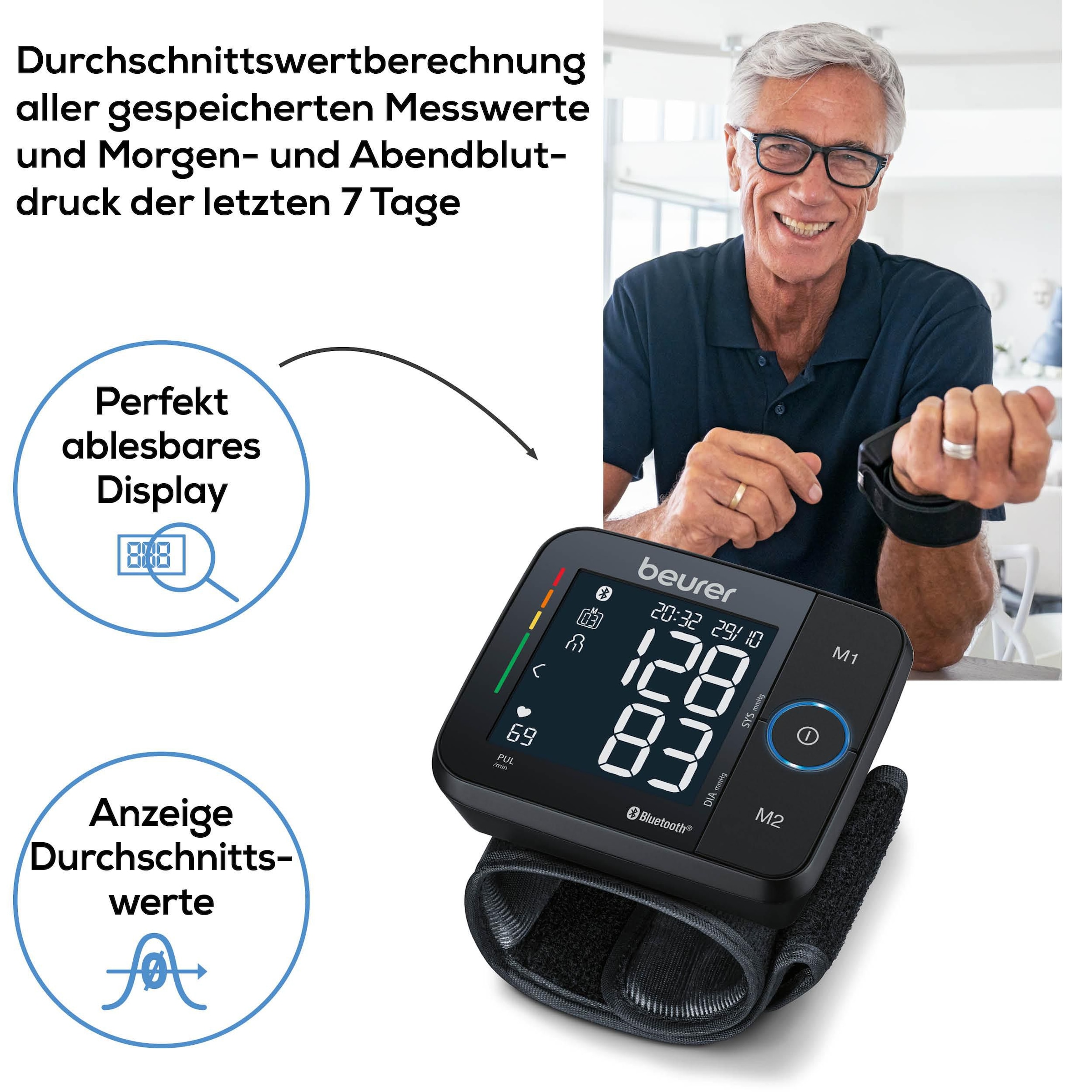 BEURER Handgelenk-Blutdruckmessgerät »BC 54 mit farbigem Risikoindikator und Arrhythmie-Erkennung«, Inkl. Aufbewahrungsbox und Blutdruckpass zur Dokumentation der Werte