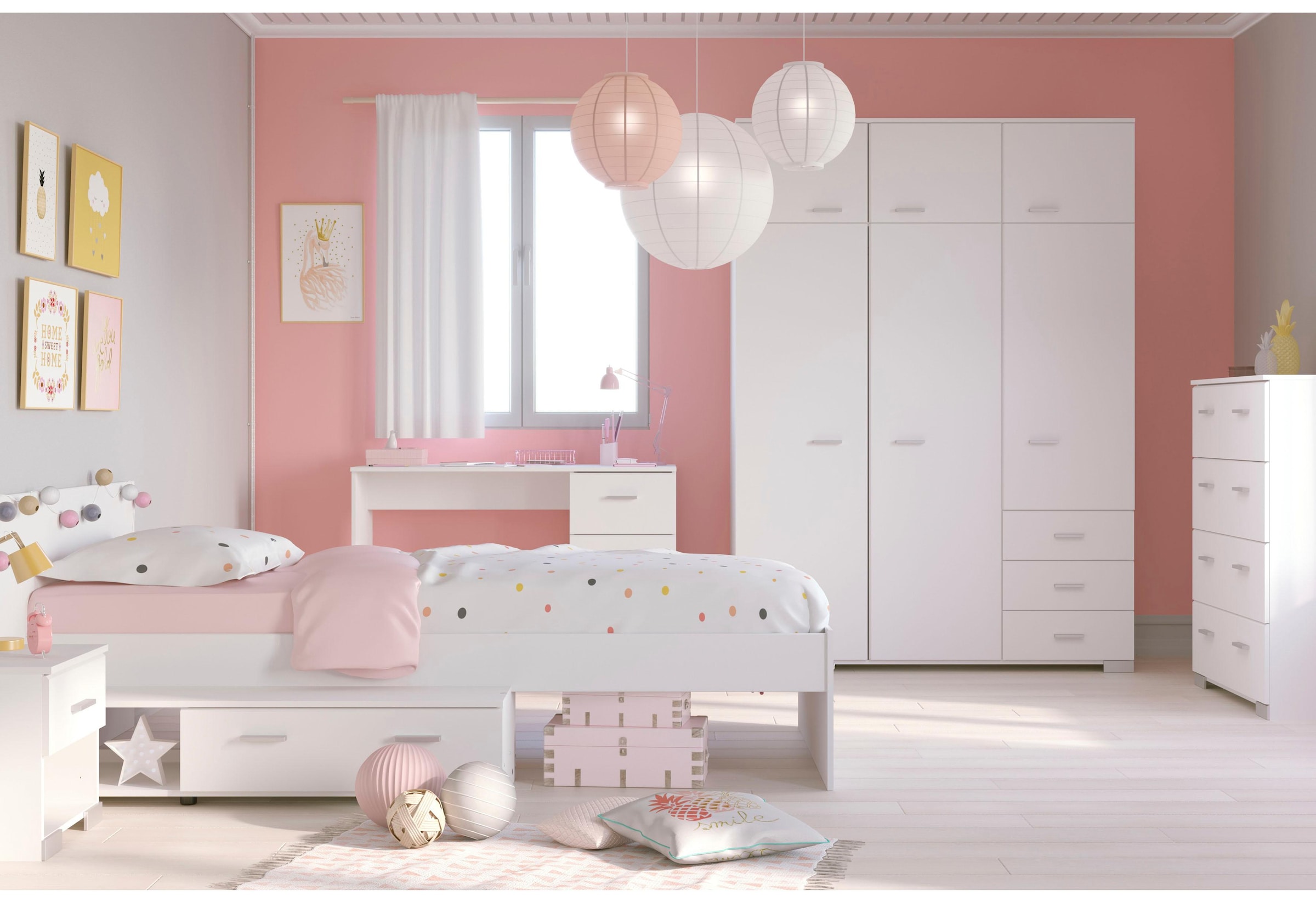 Parisot Jugendzimmer-Set »Galaxy«, (Set, 5 tlg., Kleiderschrank, Bett, Nachttisch, Schreibtisch und Kommode)