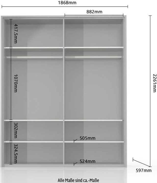 Places of Style Kleiderschrank »Piano, inklusive Rahmen und Beleuchtung, soft-close-Funktion«, (viele Breiten zur Auswahl, 226cm hoch), beige oder weiß, UV lackiert, Hochglanzfronten, FSC-zertifiziert