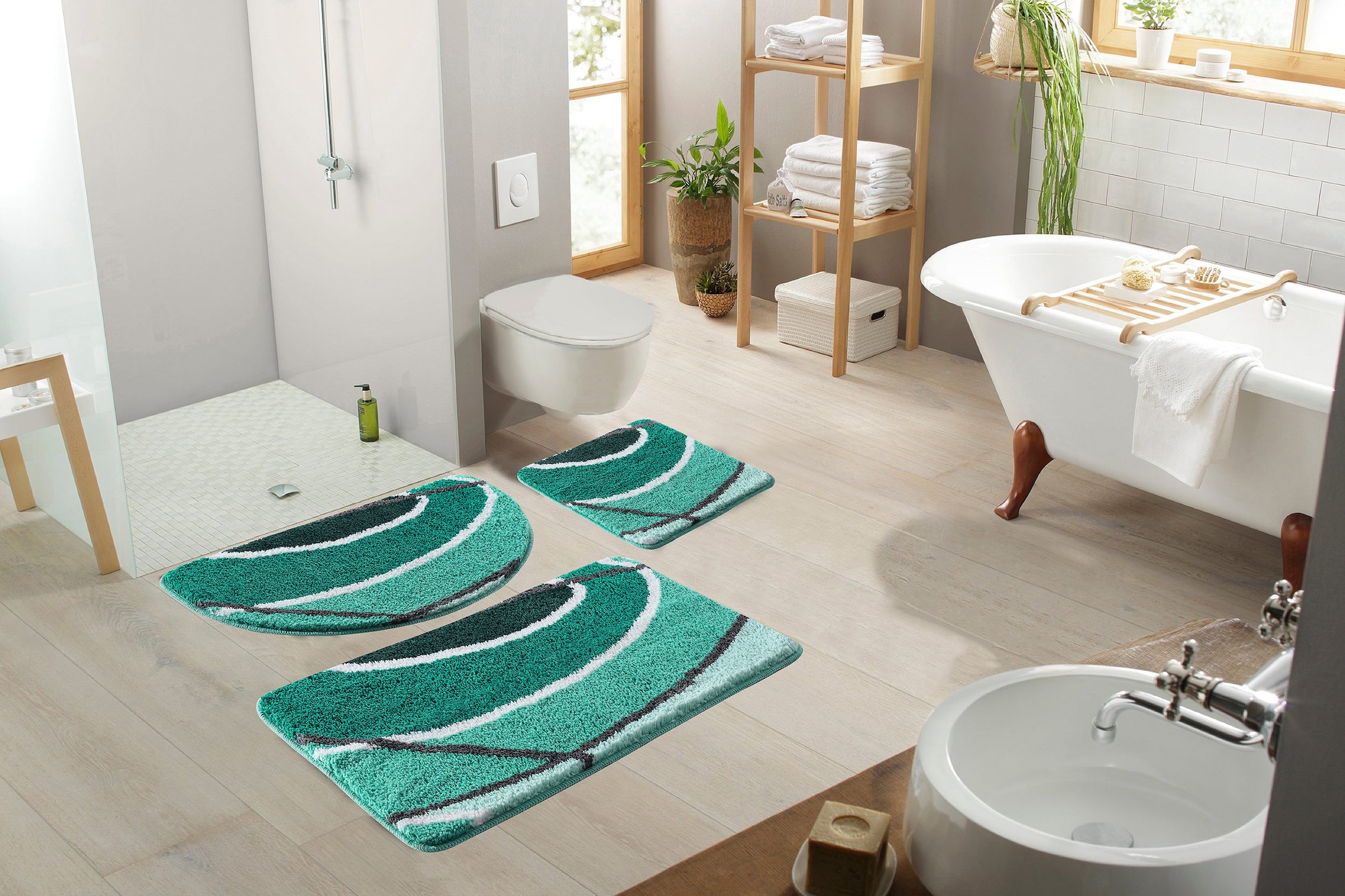 OTTO home Badematte »Juna mit Muster, Badvorleger, Badezimmer Teppich, Duschvorleger« Höhe 20 mm rutschhemmend beschichtet strapazierfähig besonders weich, Design, Badematten, Badteppich