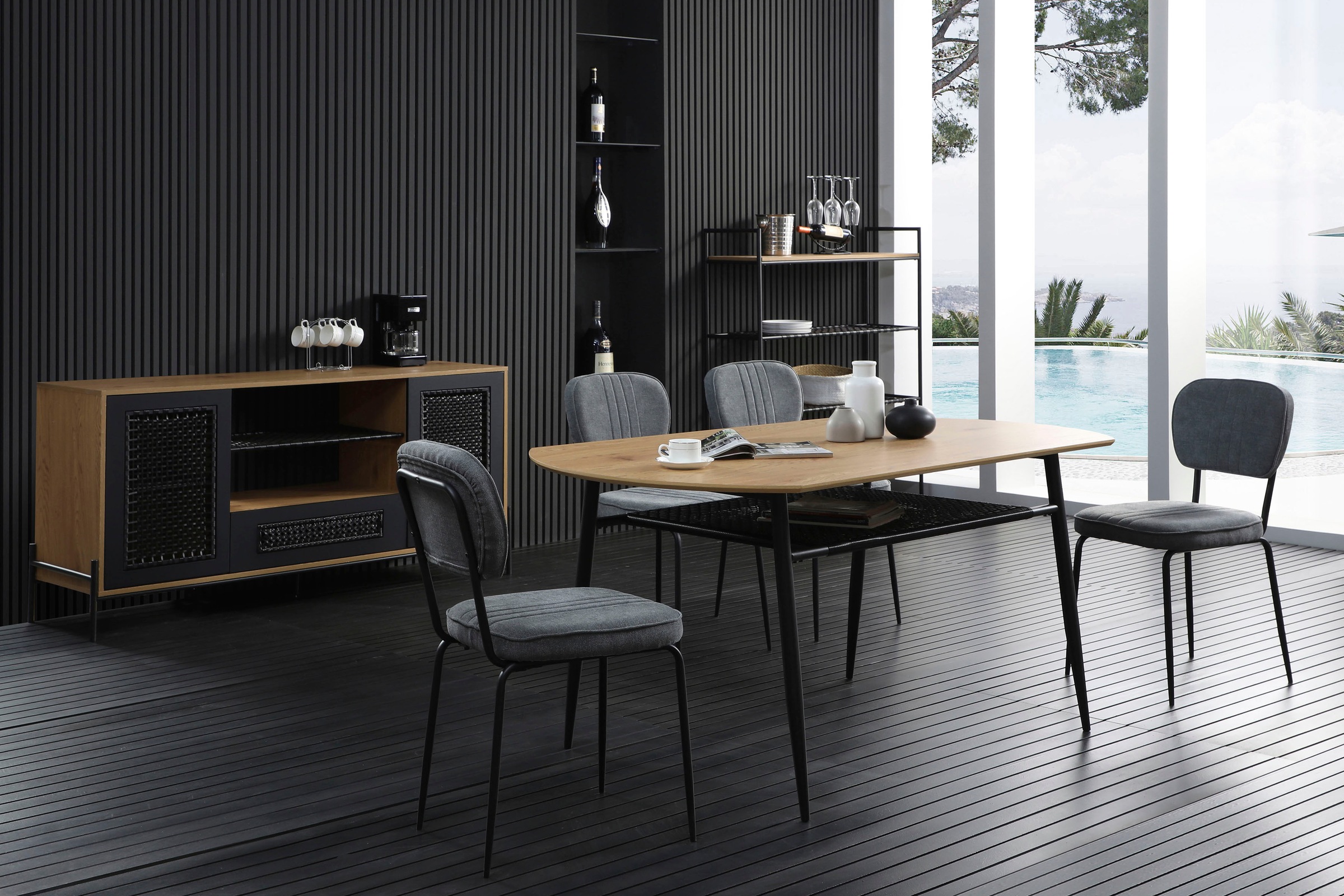 SalesFever Esstisch, Ablagefläche aus Metall und Polyrattan
