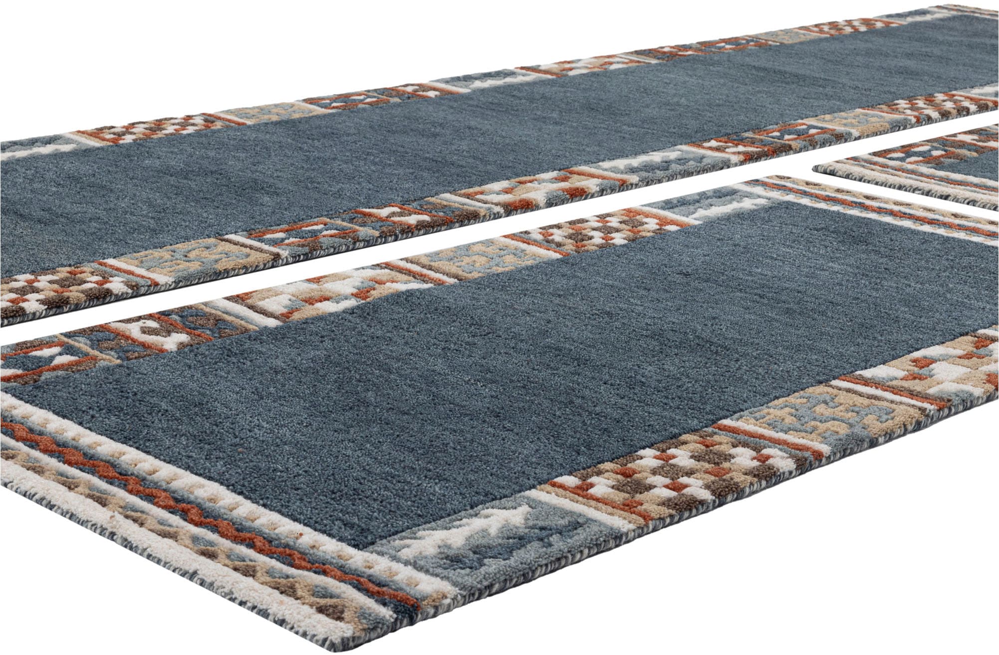 THEKO Bettumrandung »Nuno, handgearbeitet, mit Bordüre« Höhe 14 mm 3 Stk. tlg. Bettvorleger, reine Wolle, handgetuftet, Läufer-Set, Schlafzimmer