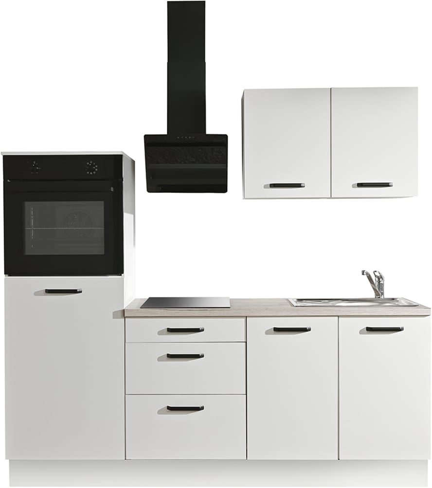 wiho Küchen Küchenzeile "Compact: Kleines Format, große Ausstattung, optional mit E-Geräten" Variante ohne Kühlschrank, Breite 210 cm