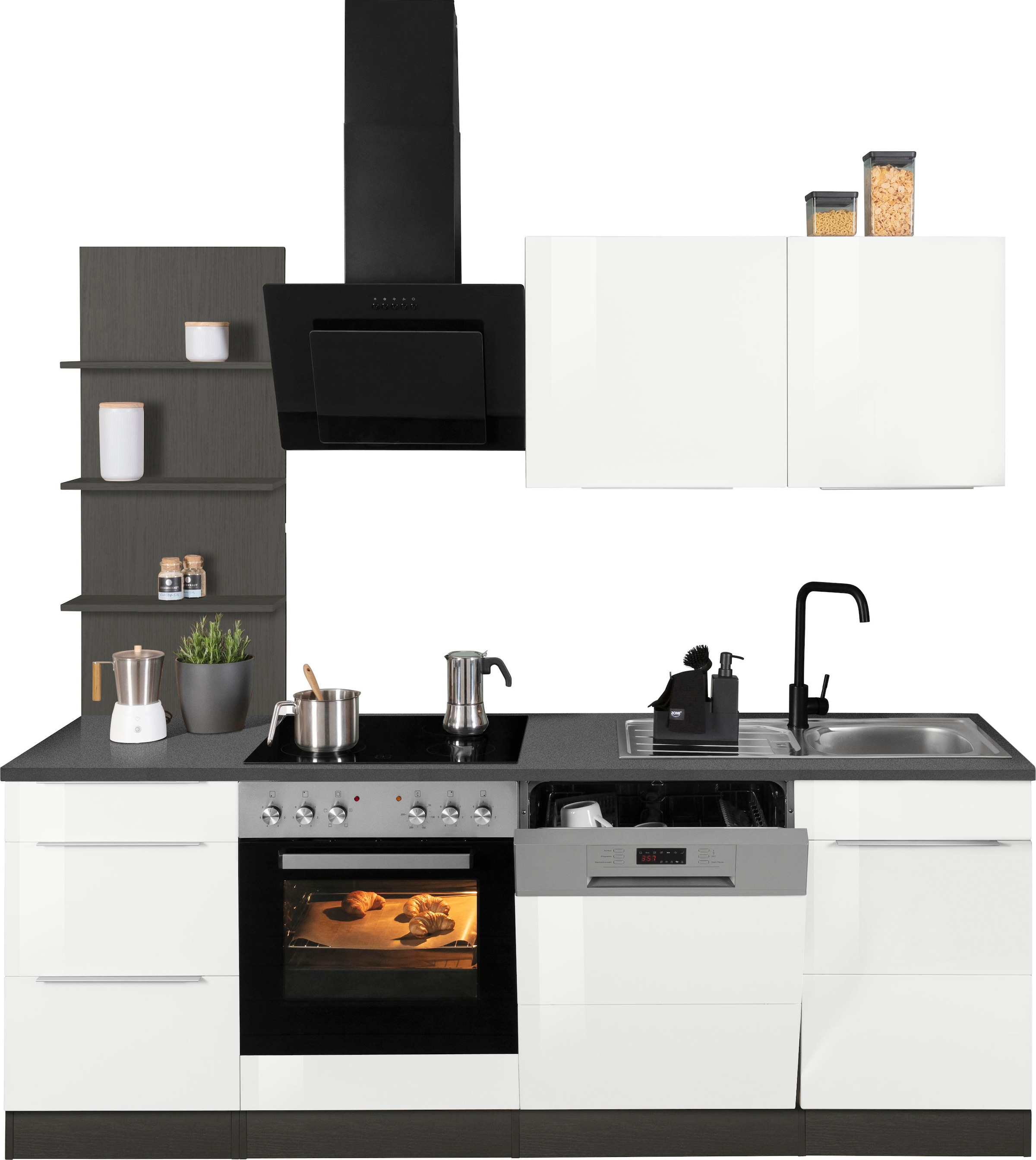 KOCHSTATION Küchenzeile »KS-Brindisi« Breite 220 cm, wahlweise mit E-Geräten, mit MDF-Fronten und Regal