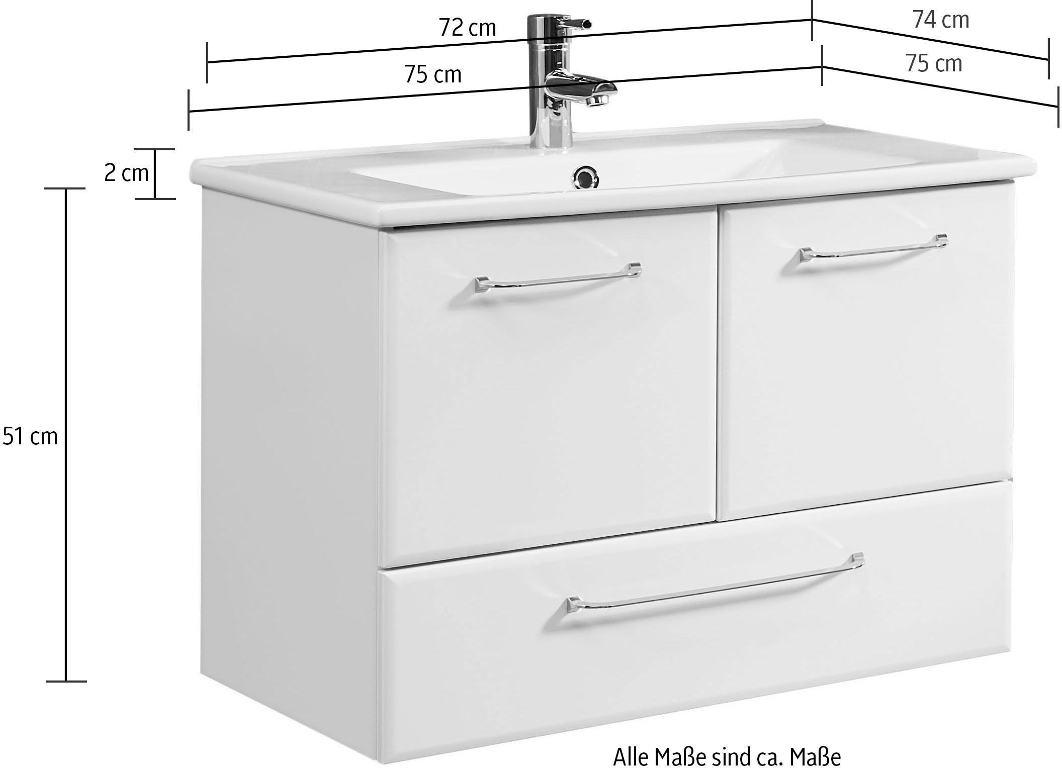 Saphir Badmöbel-Set »Quickset 341 3-teilig, Keramik-Waschtisch und LED-Spiegelschrank« Set, 3 Stk. tlg.