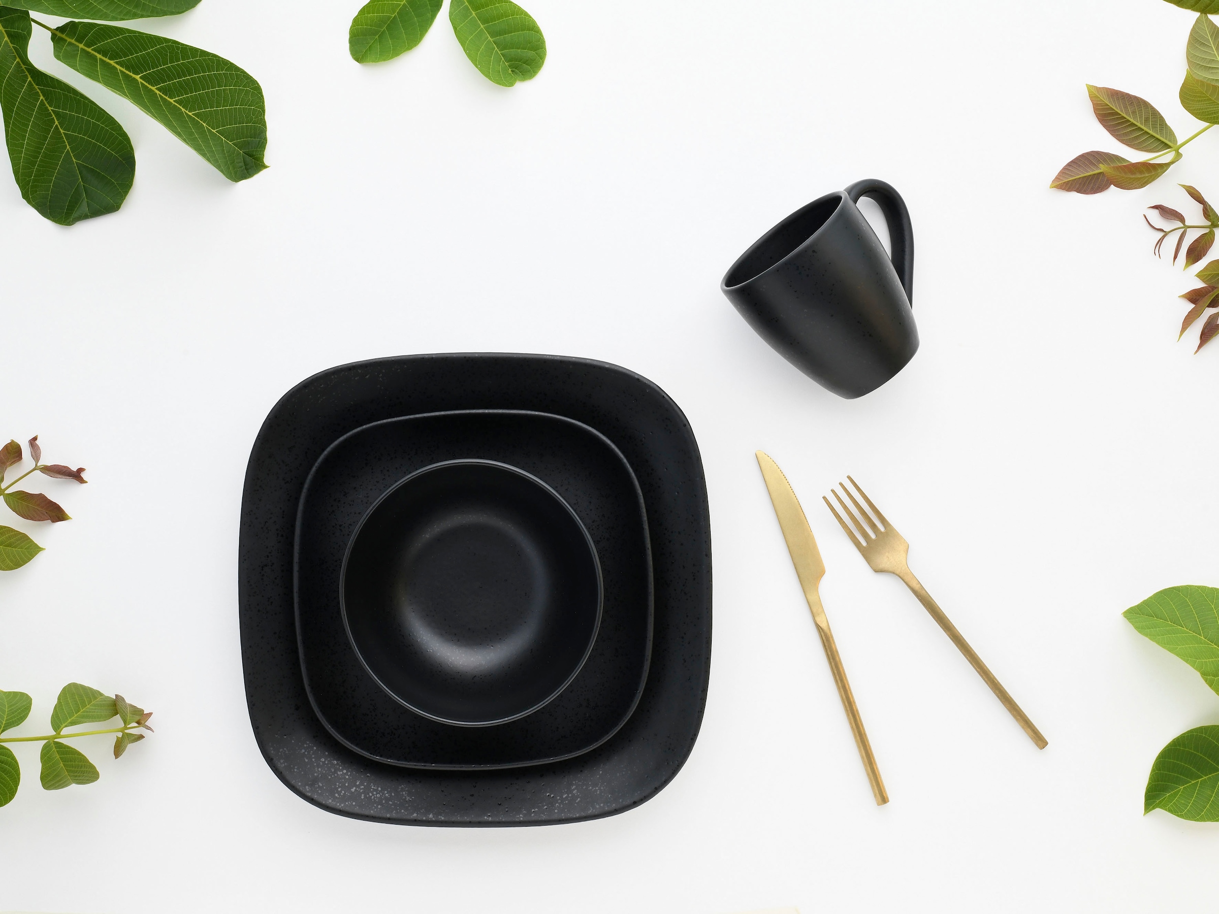 CreaTable Kombiservice »Magic Black Square«, (Set, 16 tlg.), Spezialglasur mit glänzenden Sprenkeln