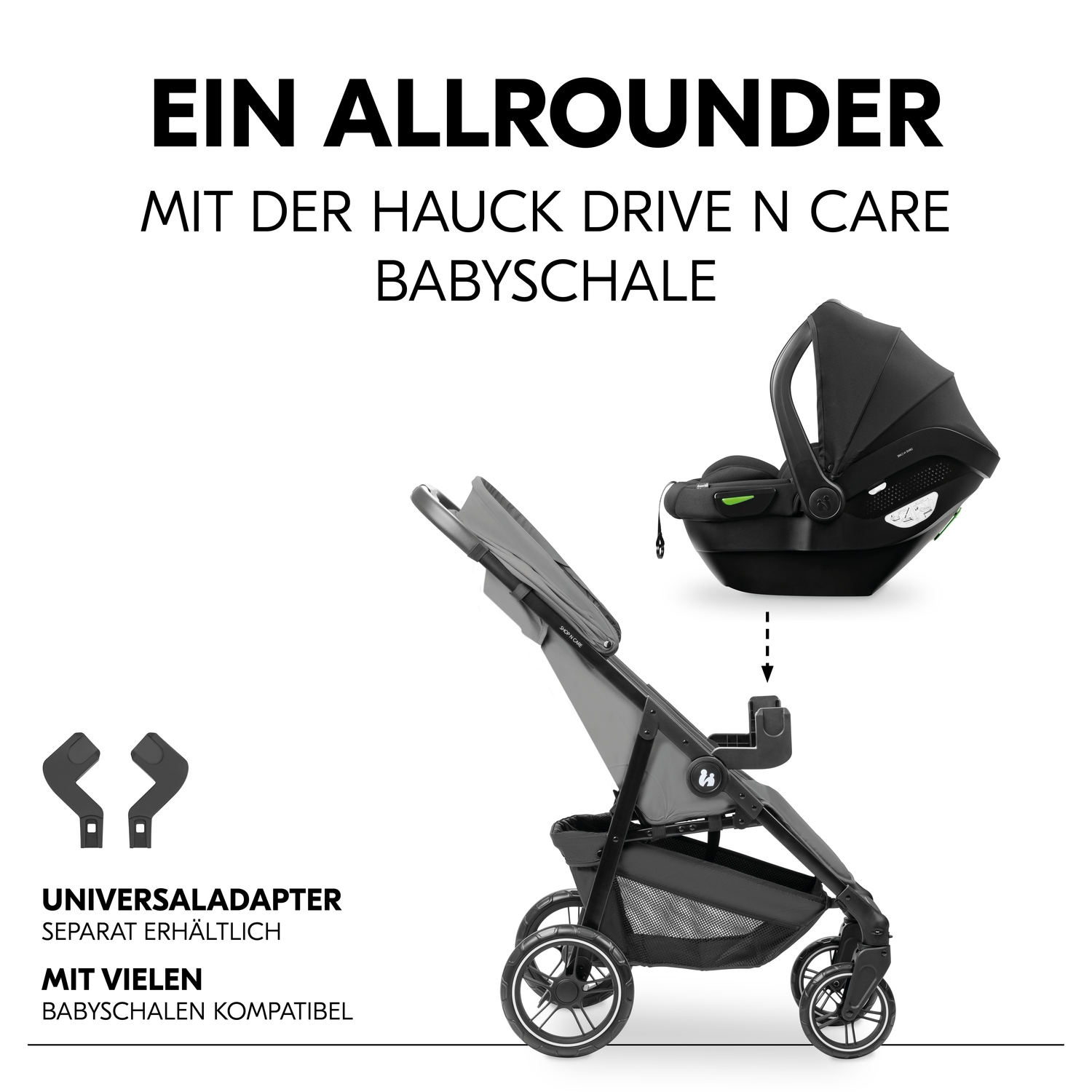 Hauck Kinder-Buggy »Shop N Care, Grey«, 22 kg, bis 22 kg belastbar; kompatibel mit Babyschale