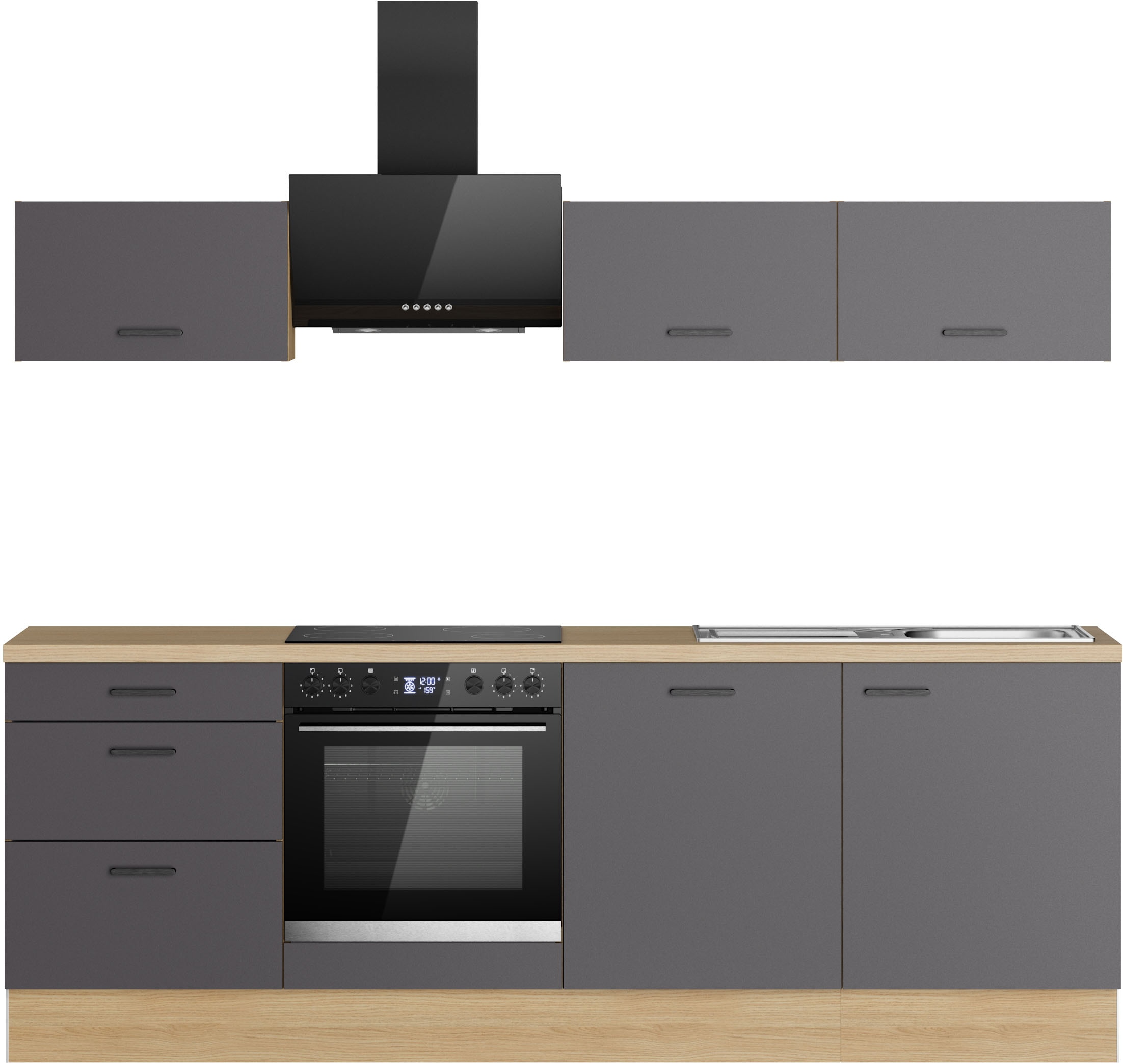 KOCHSTATION Küchenzeile "KS-Sion Breite 240 cm" schnelle Montage OPTIsnap, wahlw. m.HANSEATIC-E-Geräten u.Stand Alone