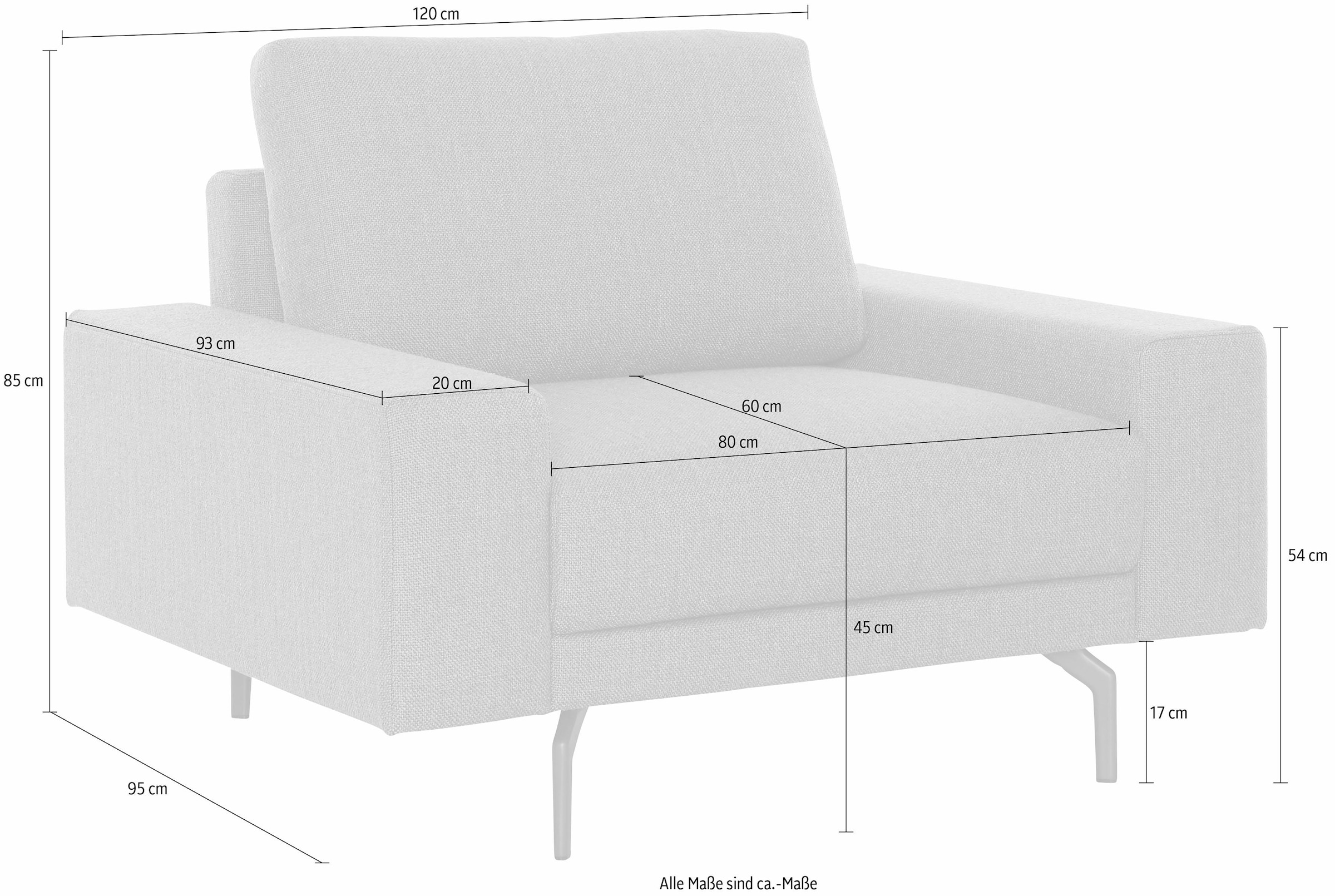 niedrig, bestellen cm sofa bequem Breite »hs.450«, Alugussfüße umbragrau, Armlehne breit in 120 Sessel hülsta