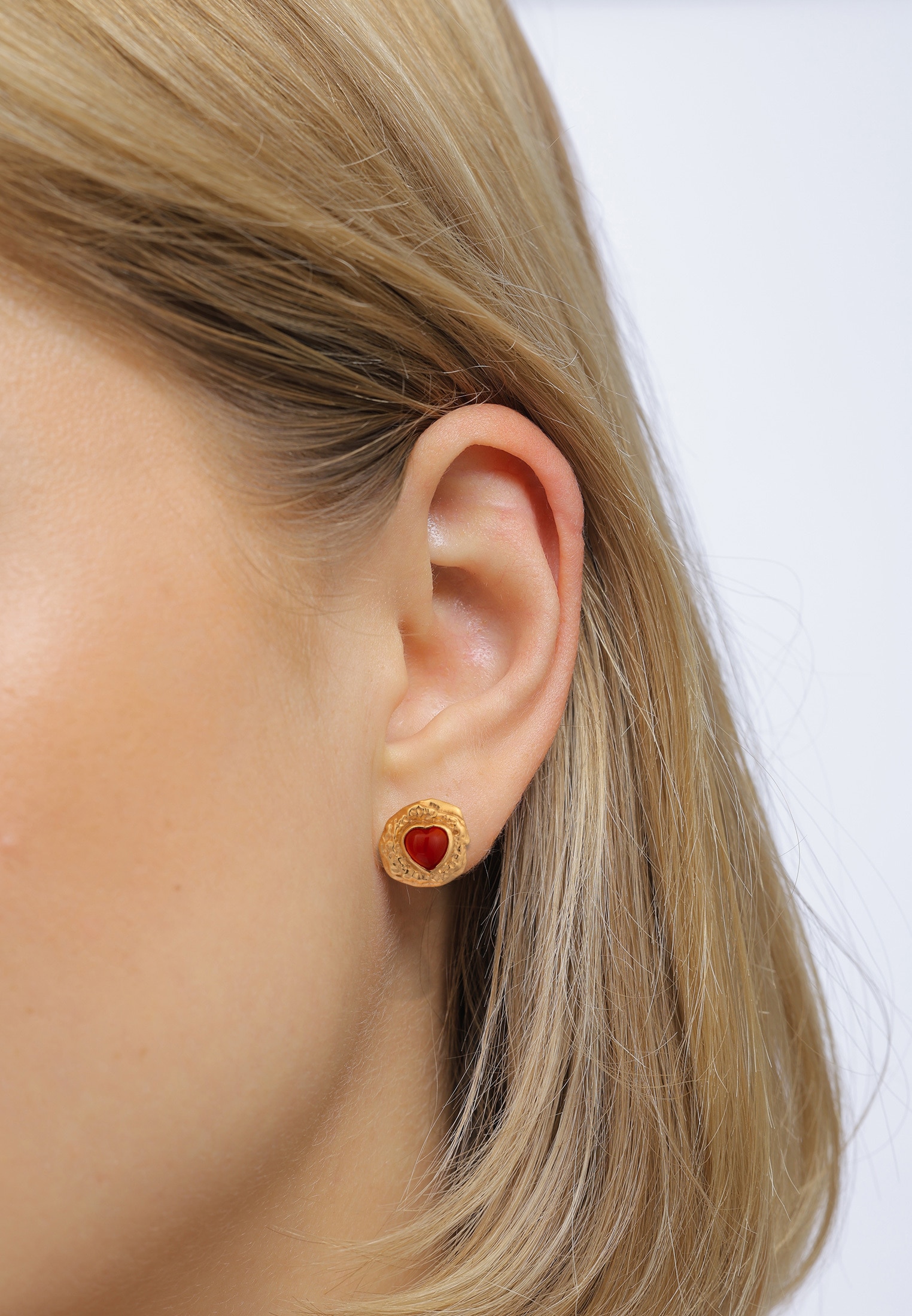 HAZE & GLORY Paar Ohrstecker »Ohrringe Ohrstecker Herz Onyx Rot 925 Sterling Silber vergoldet - Head Over Heels«