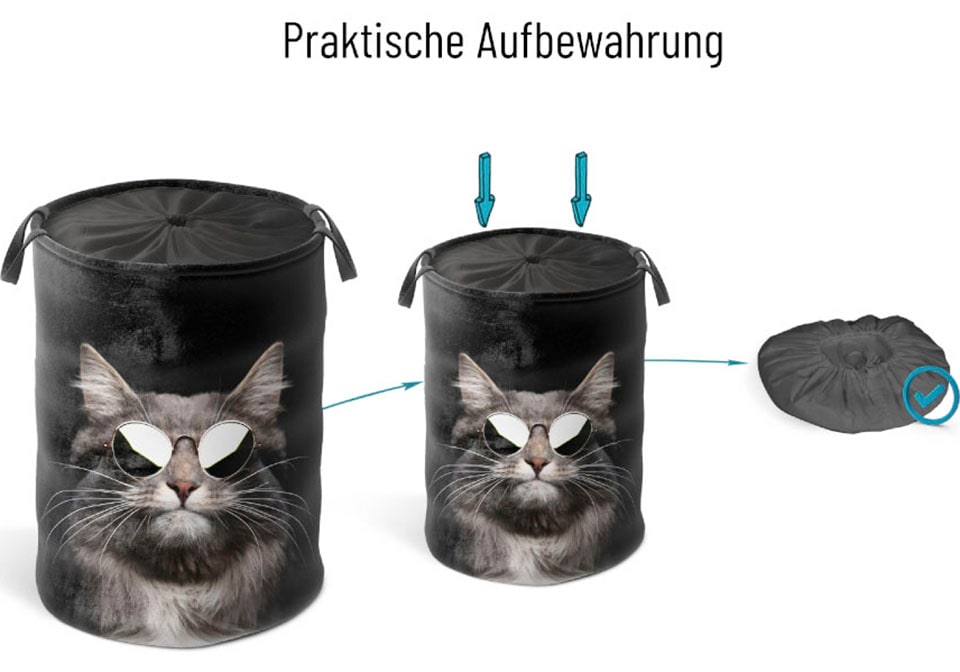 Sanilo Wäschekorb »Cool Cat«, kräftige Farben, samtweiche Oberfläche, mit Deckel