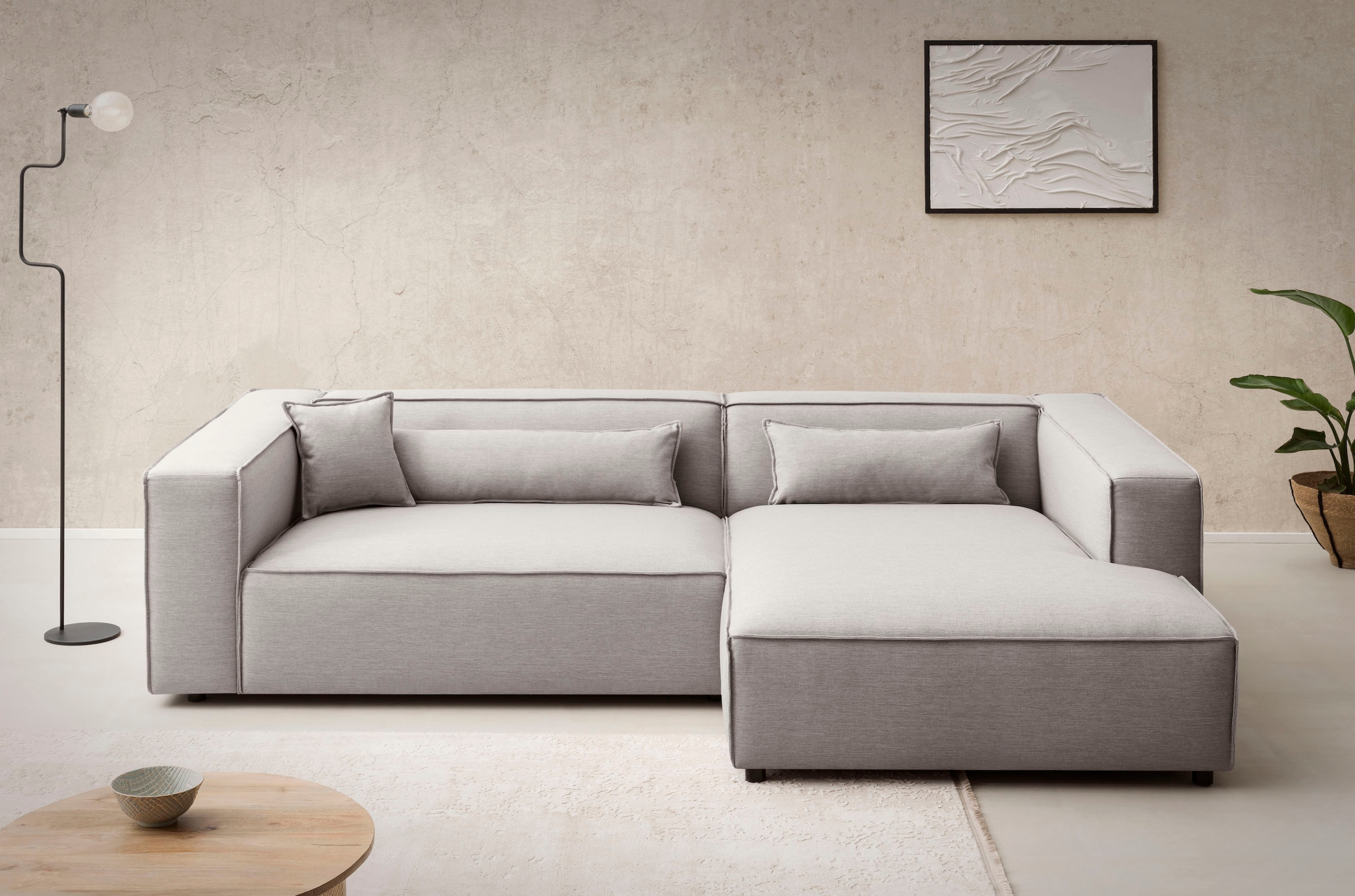 LeGer Home by Lena Gercke Ecksofa »PIARA XXL, Big-Sofa in Cord oder Leinenoptik, L-Form, mit Kedernaht«, wahlweise Ottomane rechts/links, schwarze Füße, extra tiefe Sitzfläche