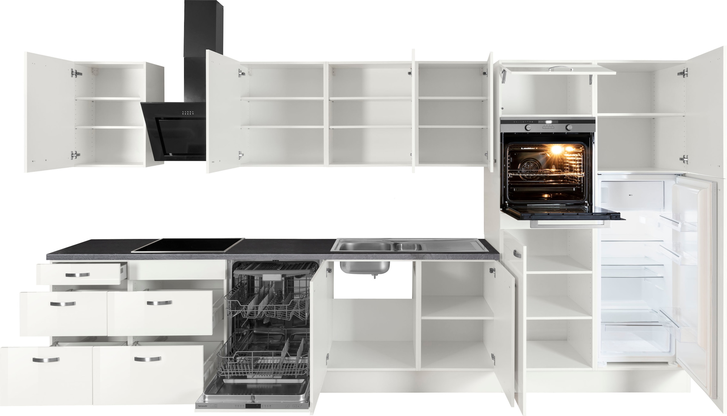 OPTIFIT Küchenzeile »Cara mit Hanseatic E-Geräten«, Breite 400 cm, Induktionskochfeld, Soft-Close-Funktion, Vollauszüge