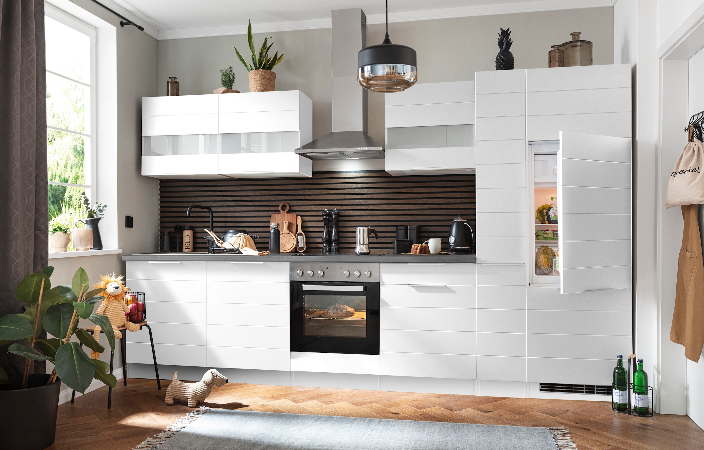 KOCHSTATION Küchenzeile »KS-Luhe« 330 cm breit, wahlweise mit oder ohne E-Geräten, gefräste MDF-Fronten