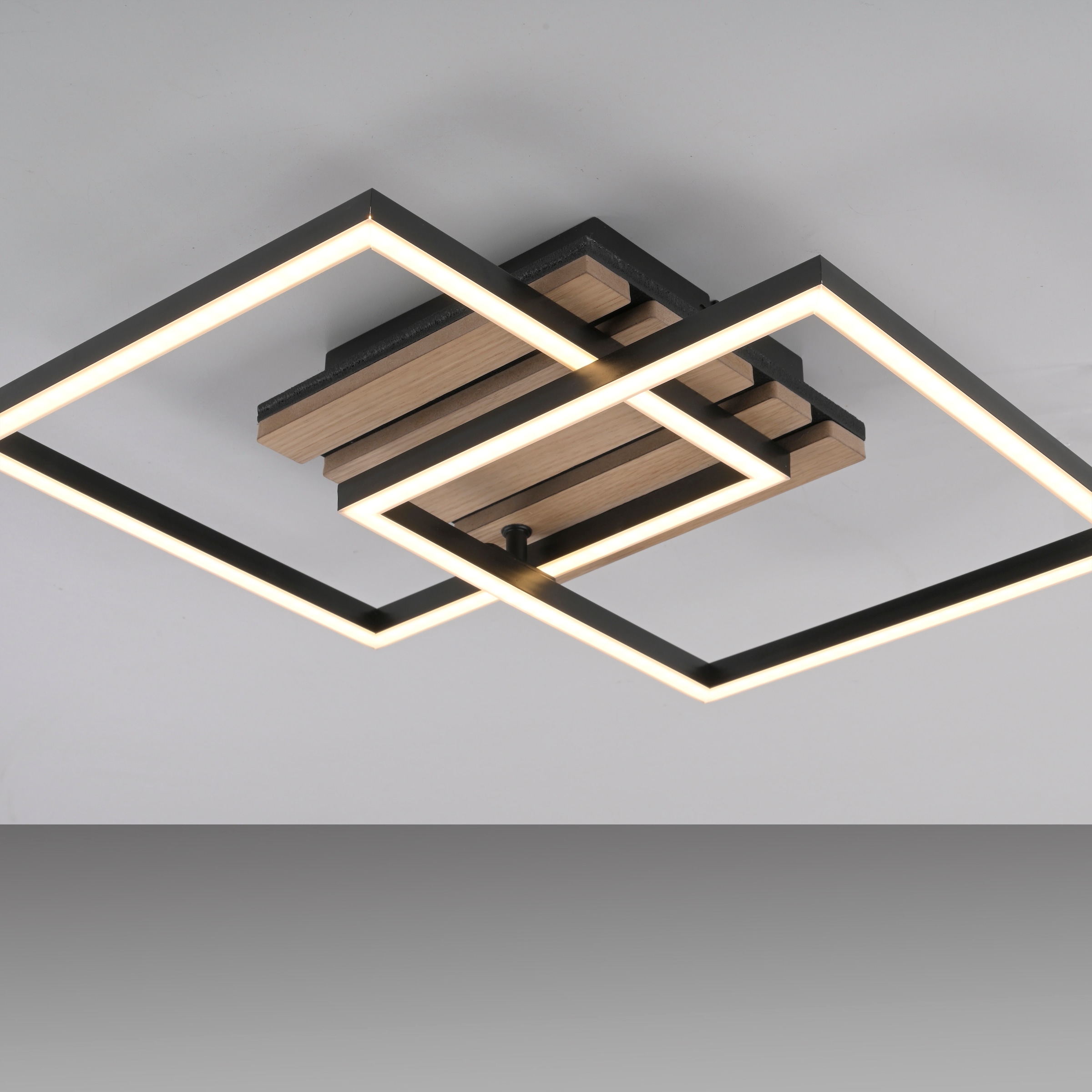 JUST LIGHT LED Deckenleuchte »AKUSTIKA« LED-Board 1 Stk. Warmweiß Eichenfurnier und schwarz, Rahmen drehbar