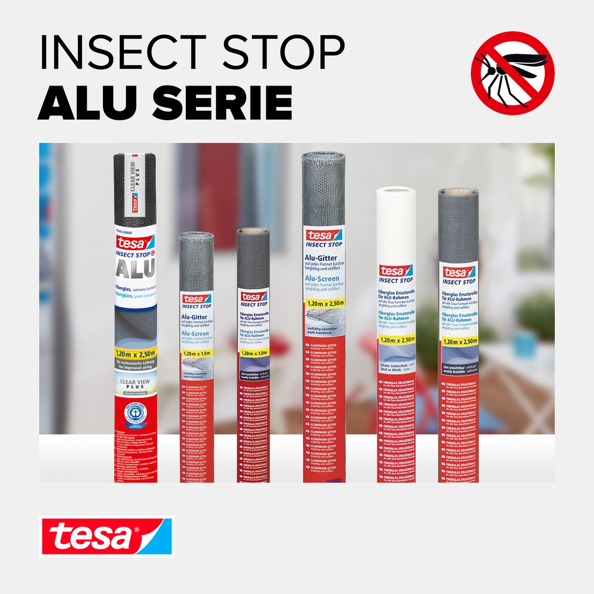 tesa Fliegengitter-Gewebe »Insect Stop Fliegengitter Ersatzrolle Fiberglas-Gewebe - 1.2 m x 2.5 m«, Mückennetz Fenster & Tür - Ersatz-Rolle
