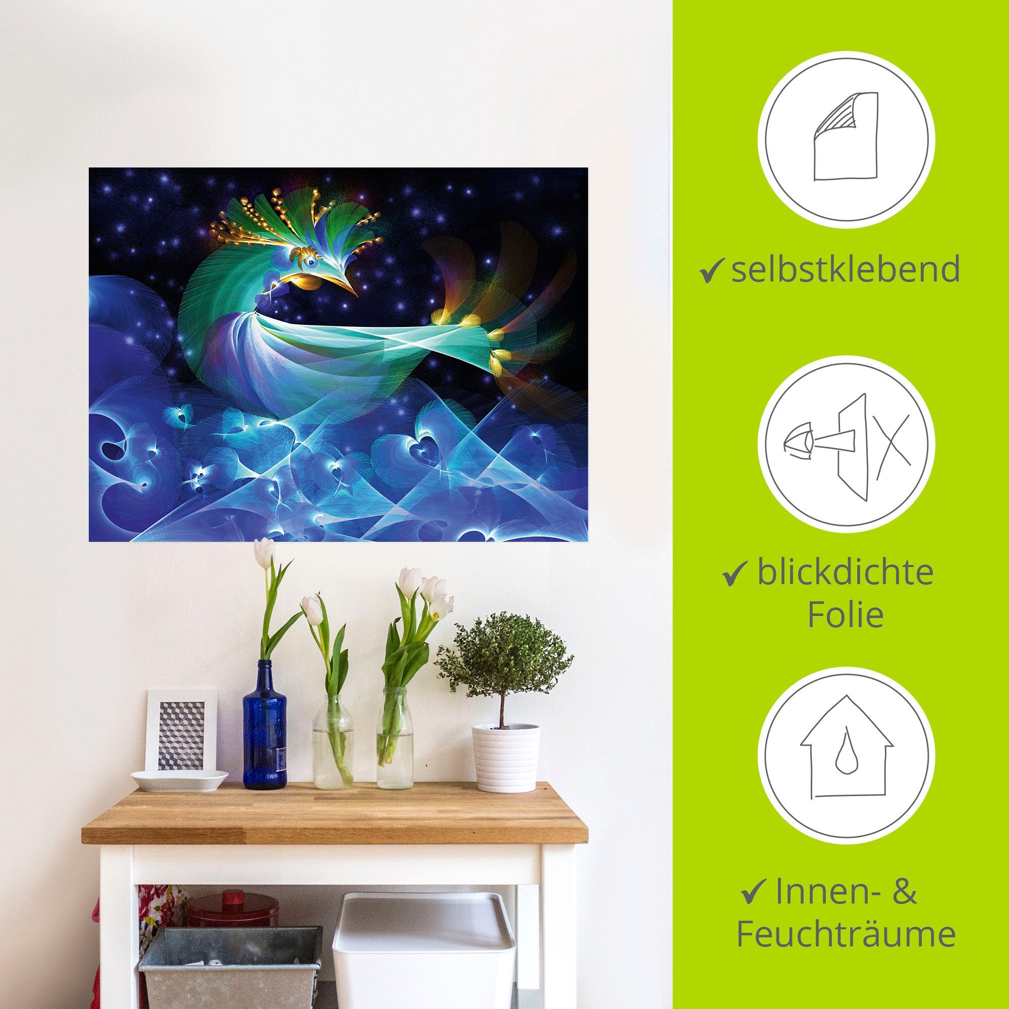 Artland Wandbild »Zaubervogel im Meer der Herzen«, Animal Fantasy, (1 St.), als Alubild, Leinwandbild, Wandaufkleber oder Poster in versch. Größen