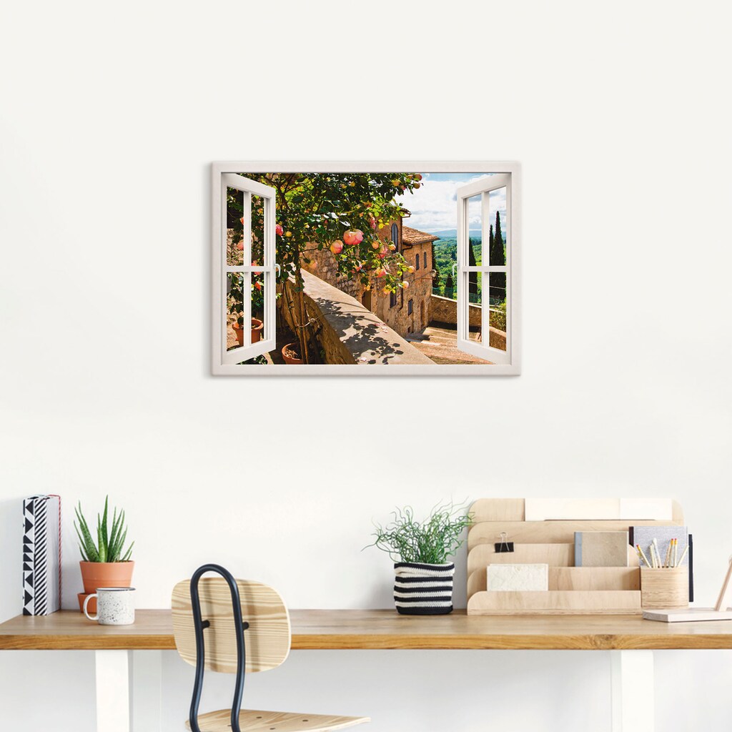 Artland Wandbild »Fensterblick Rosen auf Balkon Toskana«, Garten, (1 St.)