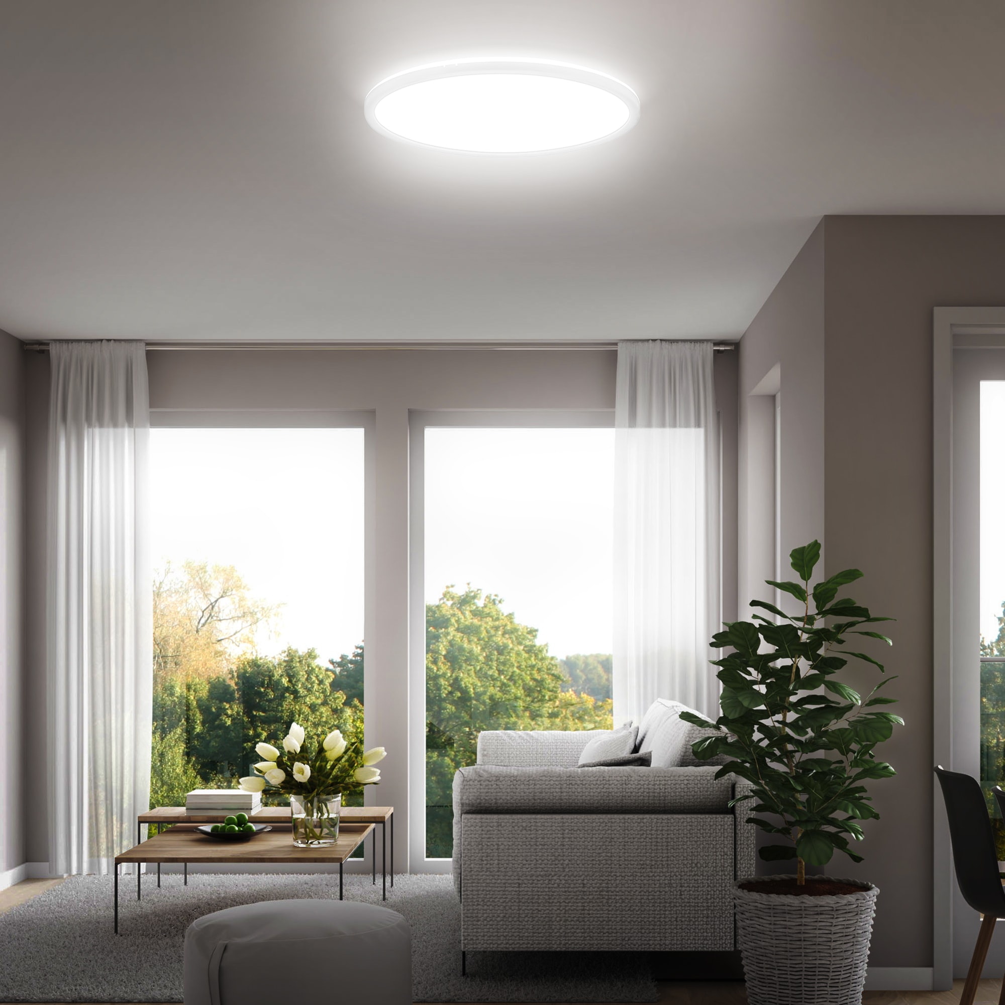 B.K.Licht LED Deckenleuchte »BKL1600 Ultraflache Deckenlampe, LED Panel mit Backlight« LED-Modul 1 Stk. Neutralweiß 4.000K, 3.000 Lm, 22W, indirekte Hintergrundbeleuchtung, ⌀42cm, Weiß