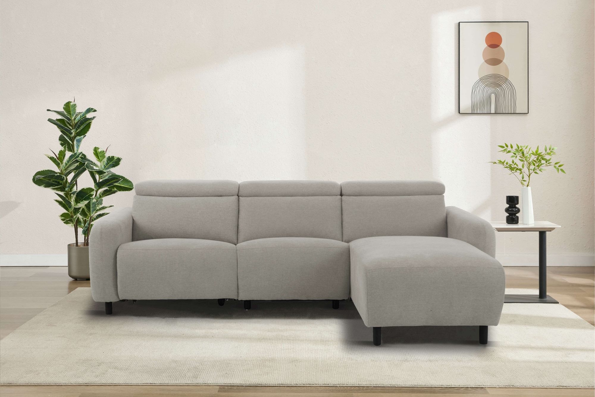 Home affaire Ecksofa »SKAANE Struktur, L-Form, 274 cm, manuelle u. elektrische Funktion,«, rundes Design, Kopfteilverstellung, Federkernpolsterung