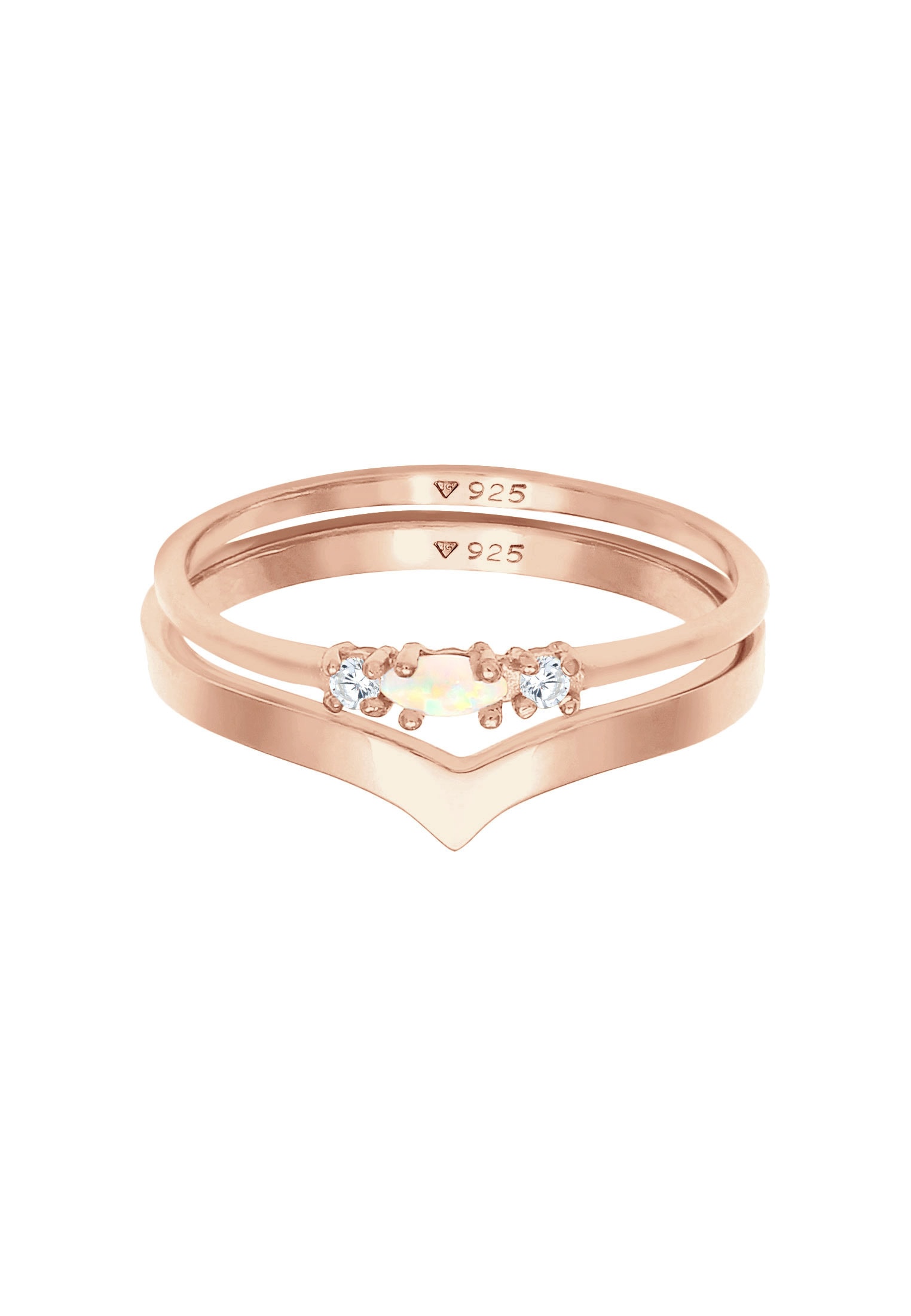 Elli Ring-Set »Ring Marquise Opal Zirkonia Dreieck (2 tlg) 925 Silber«