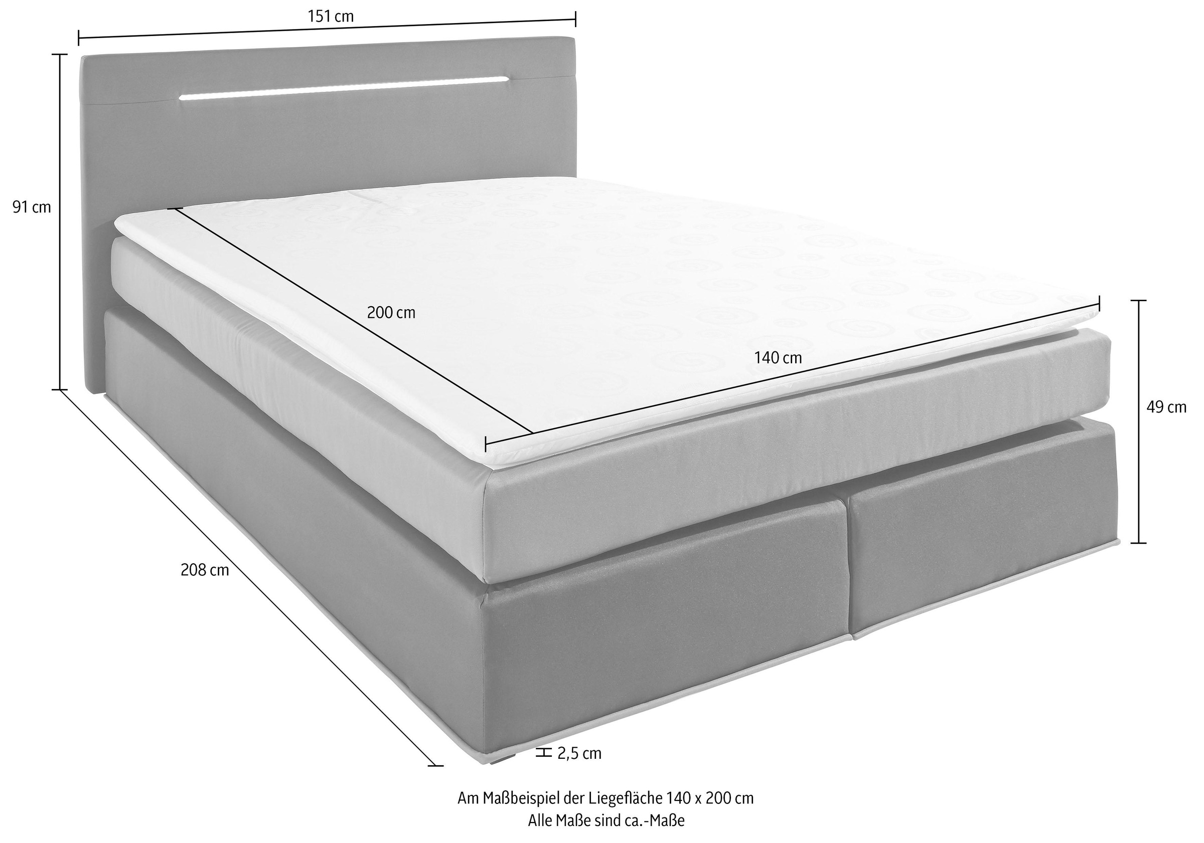 COLLECTION AB Boxspringbett, inkl. LED-Beleuchtung mit Farbwechsel und Topper
