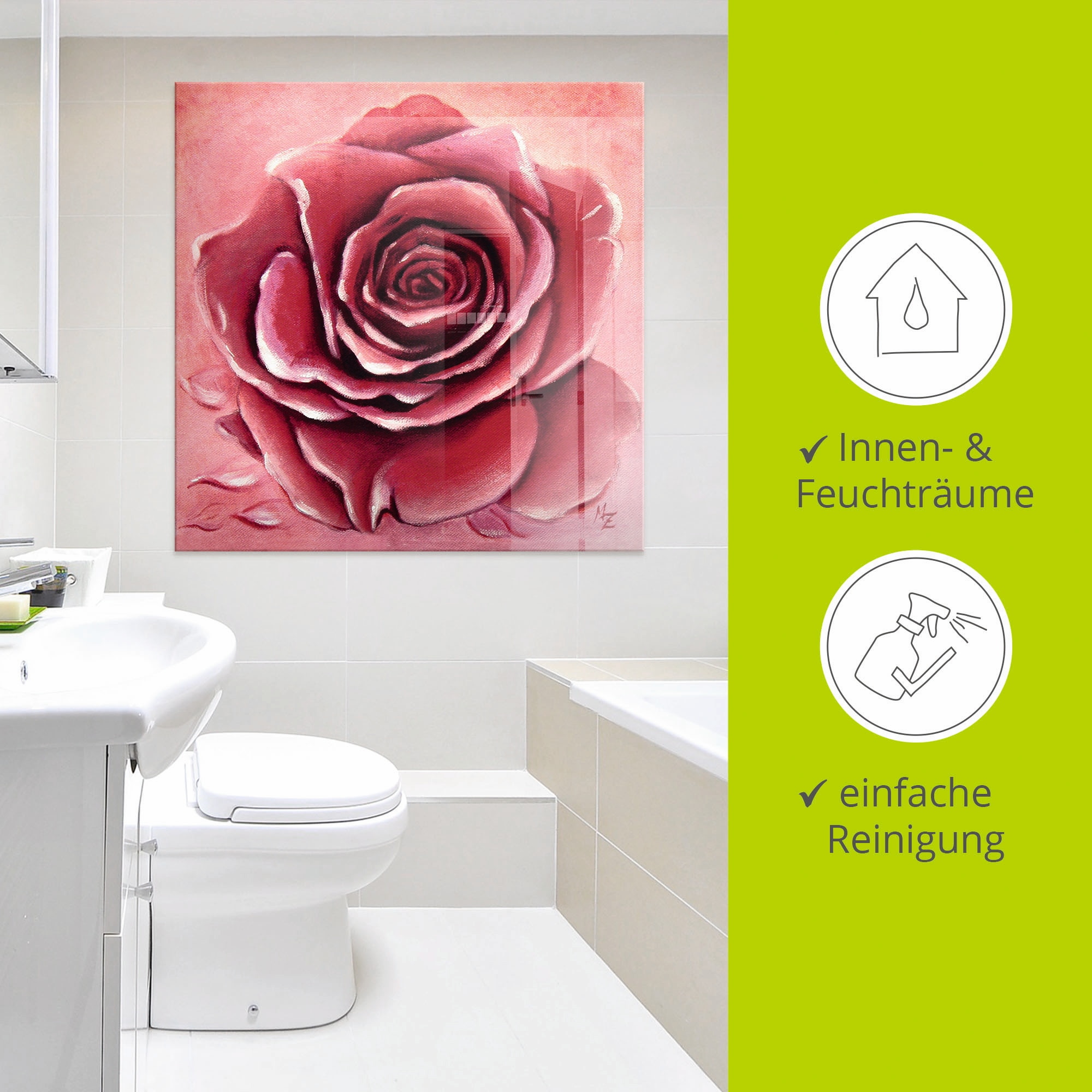 Artland Glasbild »Rote Rose handgemalt« Blumen 1 Stk. tlg. in verschiedenen Größen