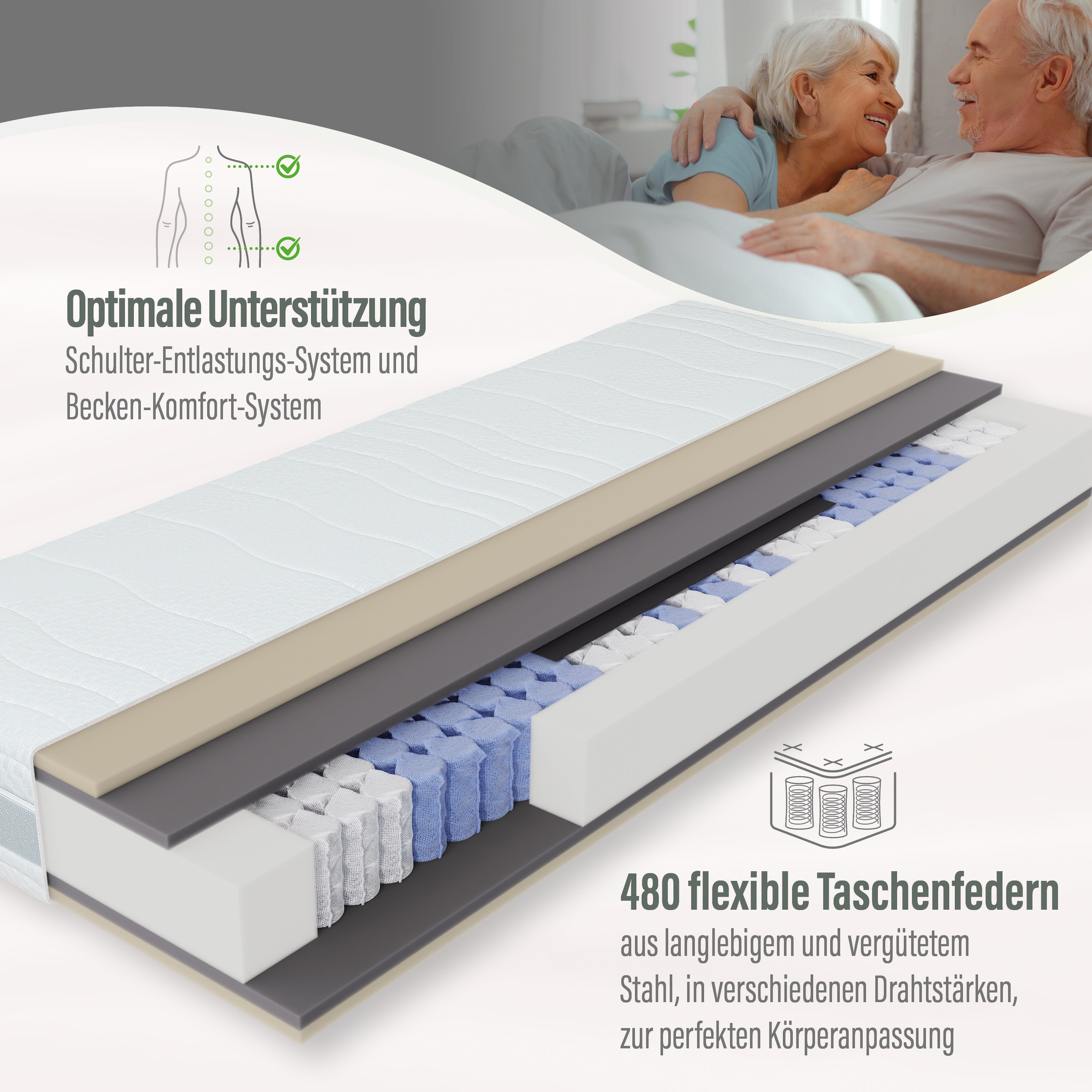 Beco Taschenfederkernmatratze »Feel Like Latex TWIN - GOLD, Matratze 90x200 cm, 140x200 cm und mehr« 22 cm hoch 500 Federn 1 Stk. tlg. Premium-Hybridmatratze für besten Schlafkomfort, atmungsaktiv